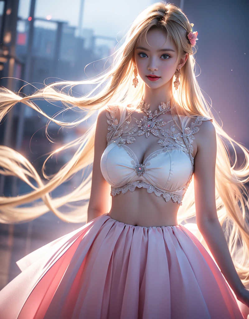 tmasterpiece,Highest image quality,super detailing,Best quality at best ,Extremely Delicately Beautiful, Very meticulous,Best quality at best, offcial art, extremely detaild的 CG unified 8k wallpapers, portrait photo of, The most beautiful look,blond hair blue eyes,Radiant skin and radiant eyes, pretty skin,(Detailed lighting:1.2), (Beautiful and detailed light:1.3), deep understanding, beautiful nude color, iintricate, digitial painting, smooth private parts, Focus sharp, The end of the world, Epic reality,looking at the camera in, (HighDynamicRange:1.4),facing at the camera, (pastel colour:1.4), Beautiful big breasts,The end of the world的, giving up, com cores neutras, natta, Screen space refraction, (Complicated details, ultra - detailed:1.3), art stations, Cinema lenses, vignet, the complex background, buliding,Enchanted smile,face flushed,the shy,detailed back ground,(Various colors of dream catcher earrings missing color,The color is black,white colors,in pink,purpleish color,red colour,blue colors,orange colors,green color,cyan colors,,),sexy and sultry,(Obscenity exposed,Camel toes,Combed neatly,),The sexiest look,Ultrathin,semi transparent,Lace,Hollow-out on,(Rainbow light color rose mixed and matched jelly pleated skirt,),Very big chest,
