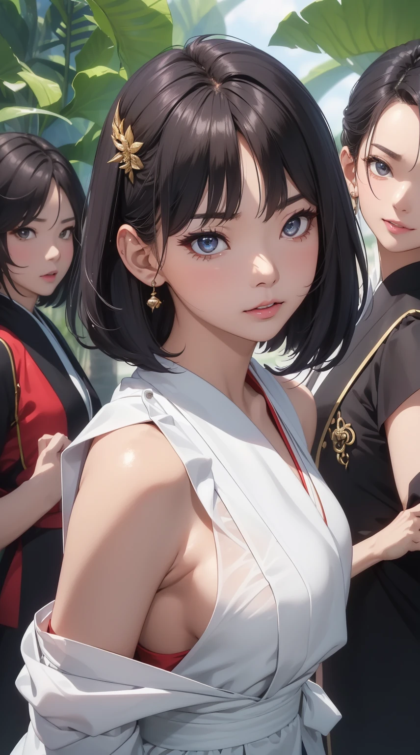 ((master-piece)),(((bestquality))),(最高品質, Same character..., Front, side), A Beautiful Girl、(Multiple girls)highest image quality、upscale,Short hair details,Frontอกด้านside,Smile,(slip dress),master-pieceที่ดีที่สุดFrontอก、Chest 100、high quality、visual art、background and japan ,annoyed, ใบFrontเท่านั้น, Separate from each other..., fins, sharpt teeth, shouting, sparkling eyes, high-detail, ((4 expressions)), Jungle theme, ((ตกสะเก็ดบนใบFront, Glossy lips, Glossy skin, (((มีสี่Frontเท่านั้น))), (((Only four references)))