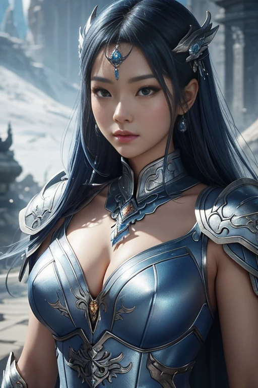 a close up of a woman in a silver and blue dress, chengwei pan on artstation, by Yang J, detailed fantasy art, stunning character art, fanart best artstation, epic exquisite character art, beautiful armor, extremely detailed artgerm, detailed digital anime art, artgerm on artstation pixiv, armor girl