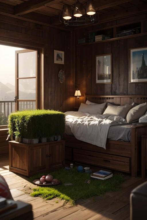 Masterpiece, best quality, (highly detailed CG unity 8k wallpaper), (best quality), (best illustration), (best shadows), round radish hut covered with moss, isometric 3D , octane rendering, ray tracing, highly detailed