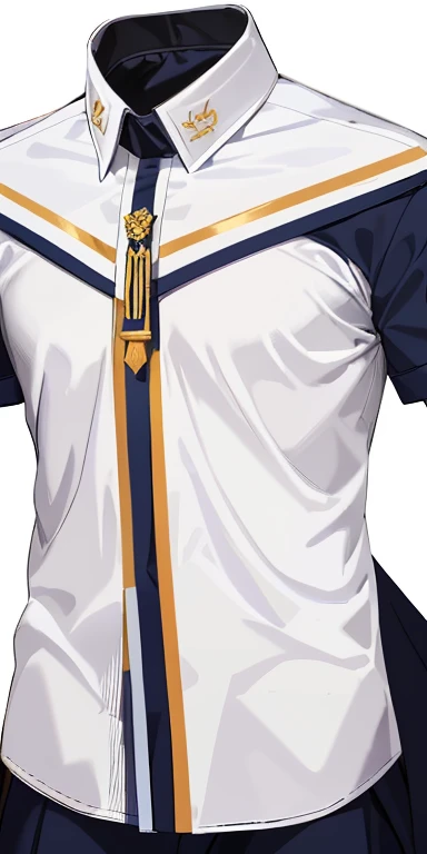 un primer plano de una camisa con cuello y una insignia en el pecho, Magic uniform university, uniforme background, Avant-garde design uniform, Magic uniform, Uniforme Avante, Uniforme JKe, Uniforme de marineroe, uniforme, Ropa RPG de moda, Ropa realista, manga corta, loose coat collar Uniforme de marineroe, lunar themed attire, Uniforme escolar de magiae, Ropa marinera, Shirt design, Ropa realista