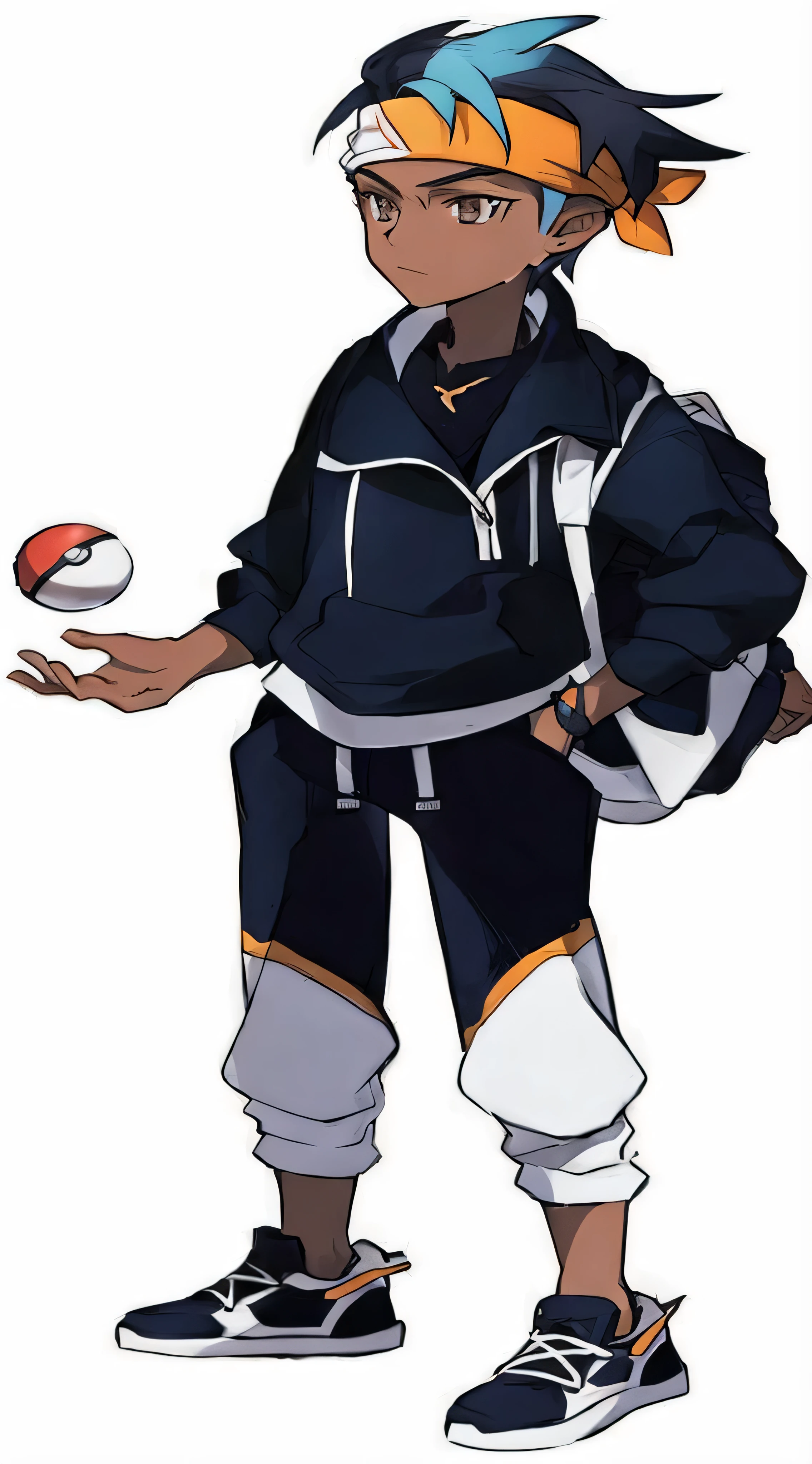 a close-up of a person holding a ball and a pokemon, pokemon trainer, Arte Oficial, pokemon trainer outfit, arte oficial do personagem, as an Personagem de anime, spear, Personagem de anime, Koda Kazuma, Pokémon anime style, personagem estilo anime, male Personagem de anime, ( ( arte conceitual do personagem ) ), new pokemon, 2 0 2 2 estilo anime