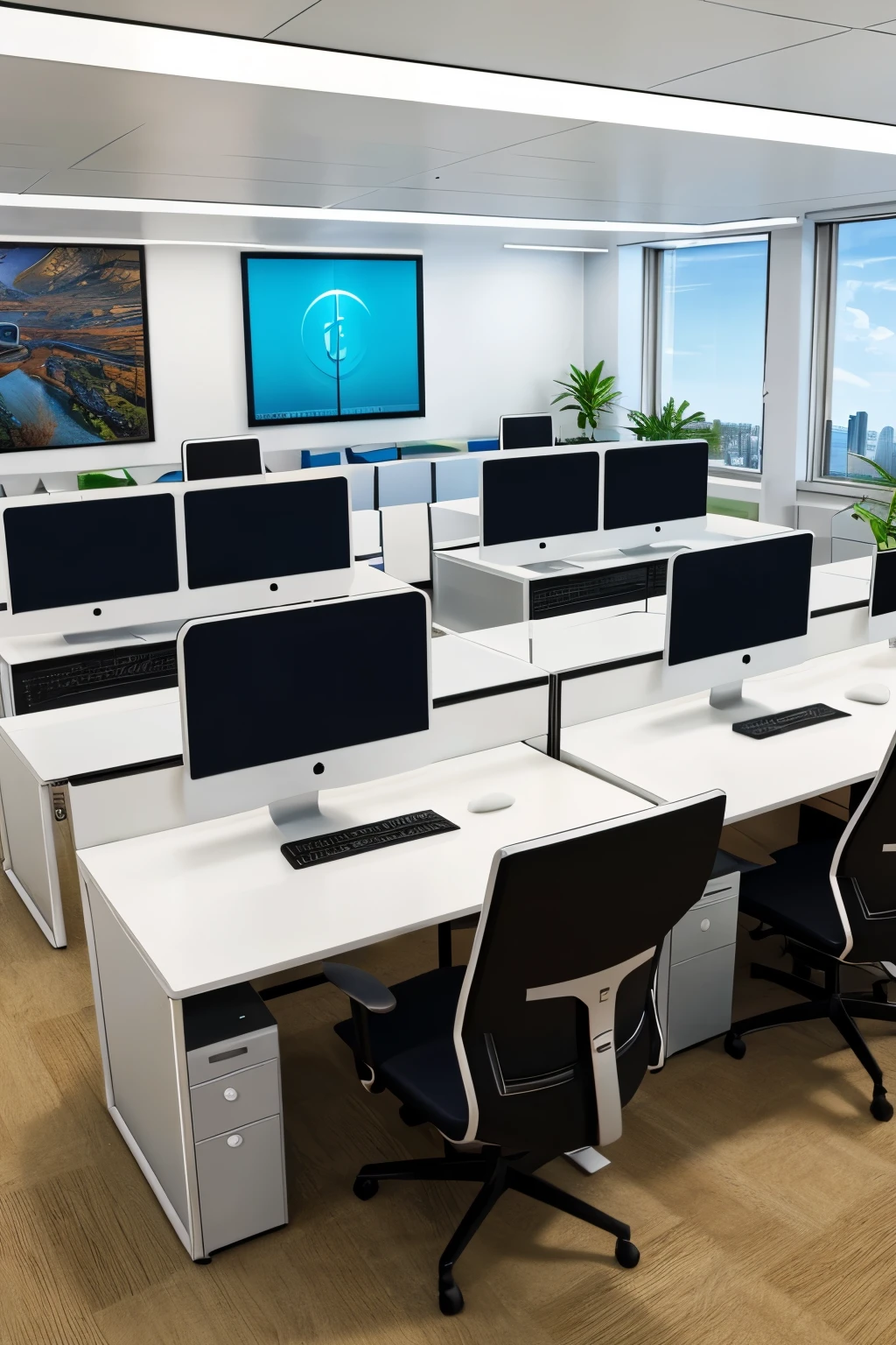 best quality, best art, best realistic, office setting, office, Information technology, super computers