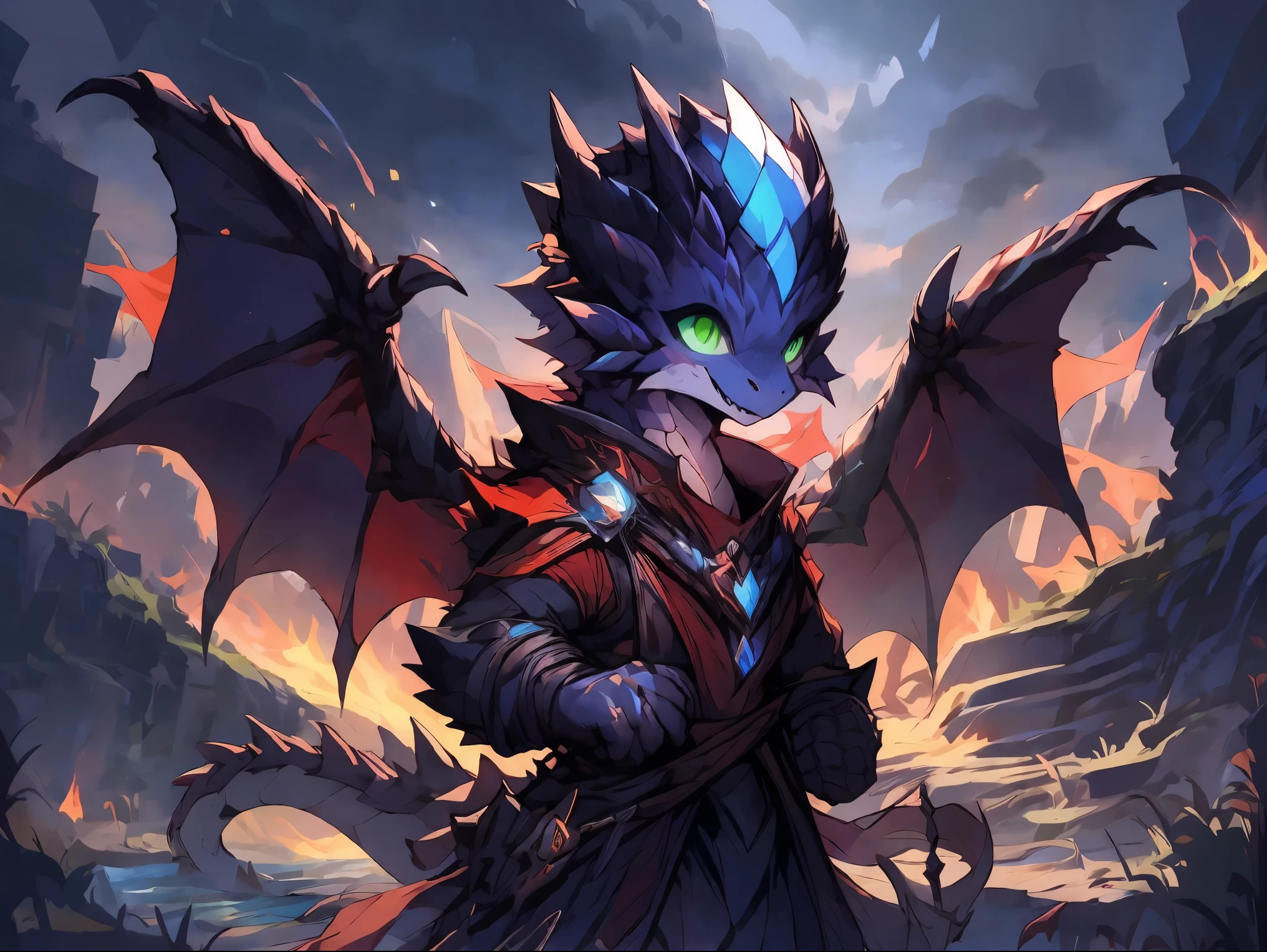 The red dragon is an imposing creature, whose muscular and powerful body is covered by scarlet scales. Cada escama brilha intensamente sob a luz do sol, refletindo um calor ardente que irradia de sua pele. His appearance is fierce and intimidating, it clear that he is a formidable force to be reckoned with.
His green eyes sparkle with a shrewd intelligence and a touch of malice. They are able to hypnotize those who dare to face them directly, conveying a sense of power and mystery. These green eyes reveal the dragon's ancestral wisdom, a consciousness that crosses centuries of history.
Ao longo de sua espinha, fileiras de espinhos amarelos se destacam, creating a vivid contrast with the red color of their scales. These sharp thorns are not just a form of defense, but also an impressive display of his ferocity. When the dragon rises in all its glory, the thorns seem to glow like lightning, increasing the impact of your presence.
The wings of the red dragon are powerful and membranous, allowing him to dominate the skies with agility and speed. Quando ele , The sound of the flapping of his wings is like the roar of distant thunder, anunciando sua chegada com grande impacto.
The fire that dwells within the dragon is the embodiment of the power of nature. Its scarlet breath is able to turn the landscape into ashes and smoke, as its flames dance with a mesmerizing glow. He is a destructive and formidable force, but also a symbol of renewal and regeneration.
Despite its spooky appearance, The Red Dragon can also be a loyal and protective guardian. He is ruthless in defending those who are worthy of his protection, demonstrating a sense of honor and loyalty in their actions.
The red dragon with green eyes and yellow thorns is a legendary figure, whose presence shakes the earth and the heavens. Your power combination, Beauty and mystery make it one of the most fascinating and feared creatures in the world.