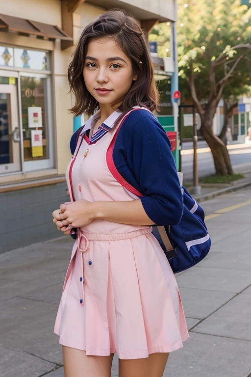 (((Mujer en uniforme escolar))), llevando bolsas de compras., cute schoolgirlish, dressed as schoolgirlish, usar falda y calcetines altos, teenage female schoolgirlish, teenage girlish, school girlish, Compras de personas, teenager girlish, girlish, Llevar uniforme escolar, Estilo Preppy, realistic schoolgirlish, Vestido con ropa larga y fluida, wearing Japanese school uniform, en un centro comercial