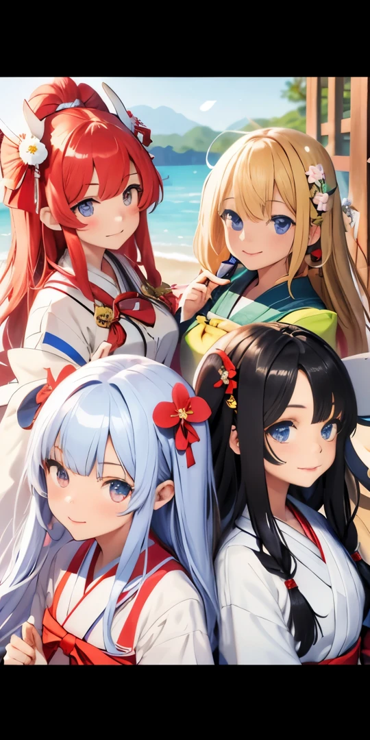 4girl,cute and harmless face,shrine maiden、ultra diteil,