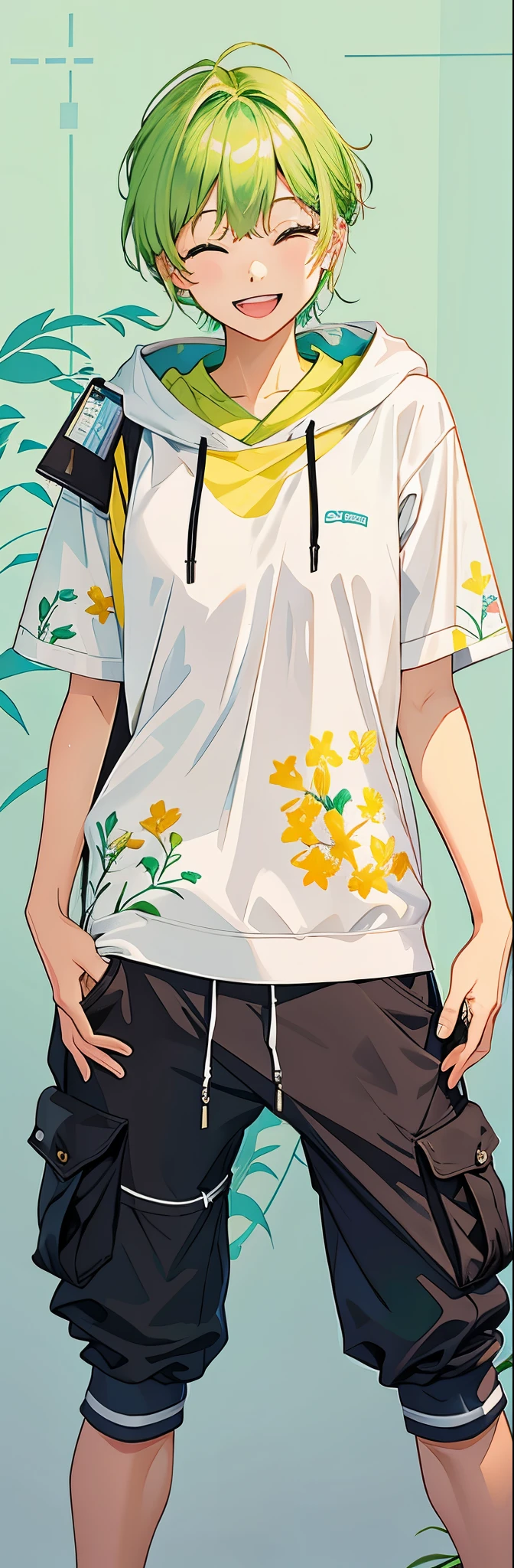 Opens mouth and laughs、Show your teeth and smile