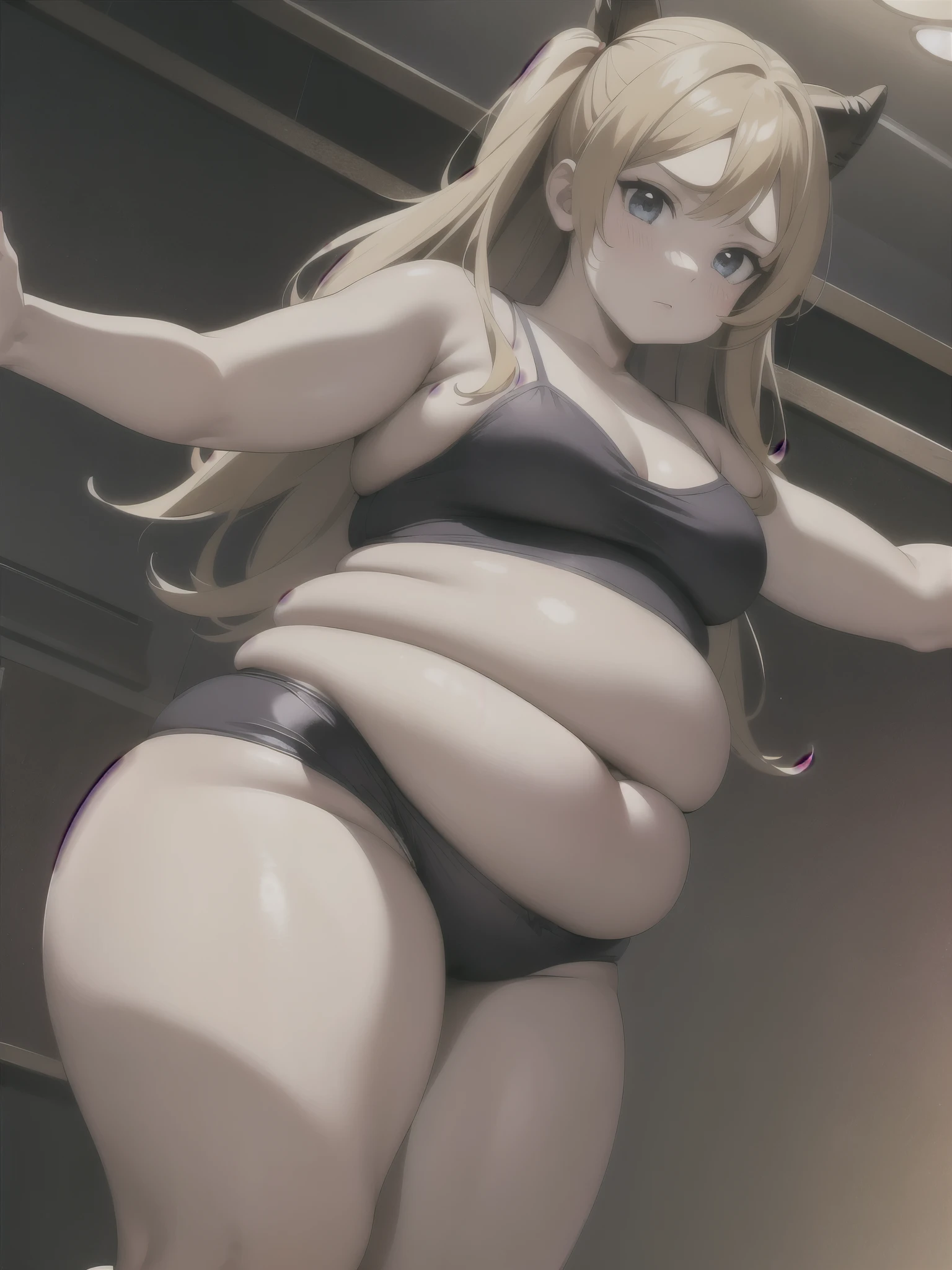 (solo), masterpiece, anime, (anime style), girl, rebel, sassy, flabby, (realistic physical fat)