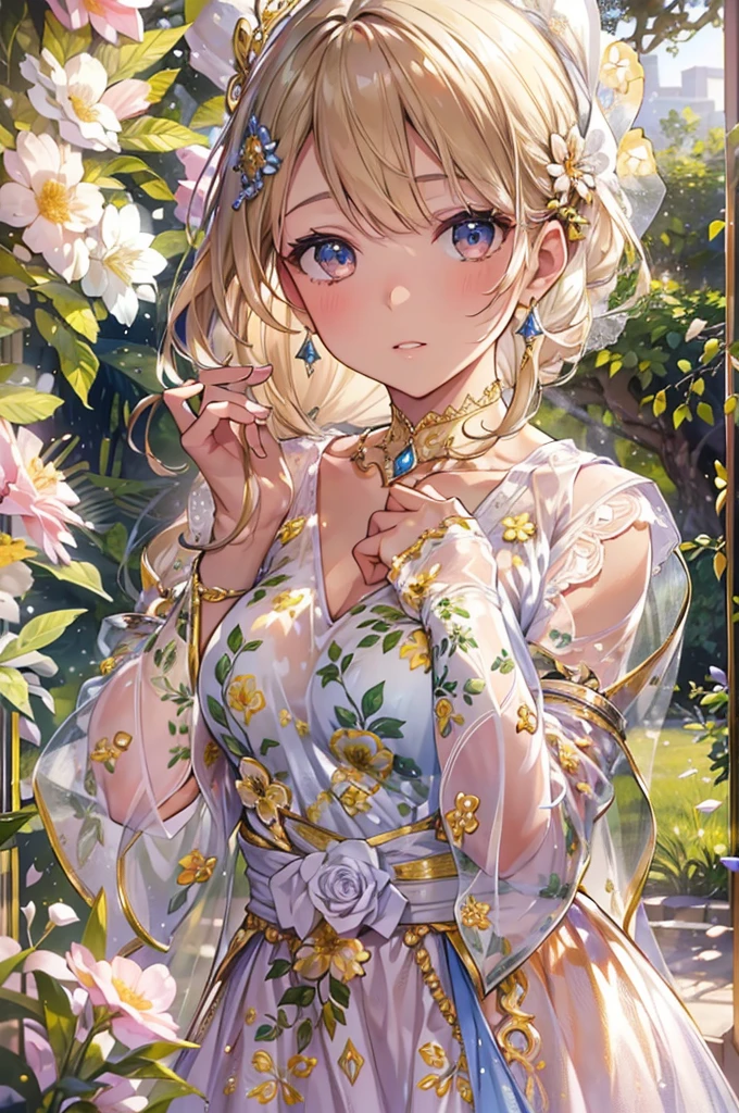 (highres,masterpiece:1.2),ultra-detailed,(realistic,photorealistic,photo-realistic:1.37),portraits,(vibrant,colorful:0.9),
(beautiful,detailed:1.1) eyes,long (luscious,luxurious:1.2) eyelashes,soft and (full,plump:1.1) lips, (radiant,flawless:1.1) skin,
(gorgeous,stunning:1.1),a girl standing in a scenic garden, surrounded by blooming flowers and lush greenery,
(bright,sunlit:1.1) atmosphere, (calm,serene:1.1) expression, (graceful,elegant:1.1) pose, dressed in a flowing summer dress,
(close-up,detailed:1.1) of intricate floral patterns on the dress, (gentle,breezy:1.1),
(harmonious,natural:1.1) color scheme, (soft,warm:1.1) lighting, (sunlight glowing through the leaves:1.1),
(subtle,gentle:1.1) shadows, (peaceful,tranquil:1.1) ambience, (delicate,supple:1.1) brushstrokes,
(exquisite,fine:1.1) attention to detail, (impressive,captivating:1.1) composition,
(aesthetic,artistic:1.1),the perfect balance between realism and artistry.