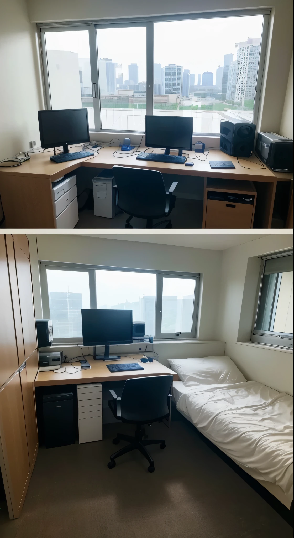 {Photos taken with an ultra-high resolution camera}、{8K photo quality:1.2}、{ultra-high resolution photo quality:1.2}、{Ultra-realistic1.2}、masterpiece、a research lab at a pharmaceutical company、An empty laboratory、、with no people、no person、personal computers、I have a lot of computers、There is a bed、white sheets