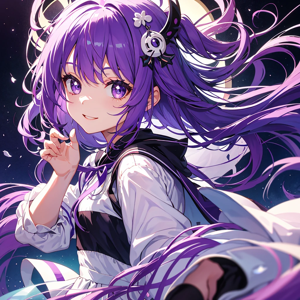 Best Quality, High quality, Cute little girl s, Solo, Beautiful purple hair, Beautiful purple eyes, lightsmile,