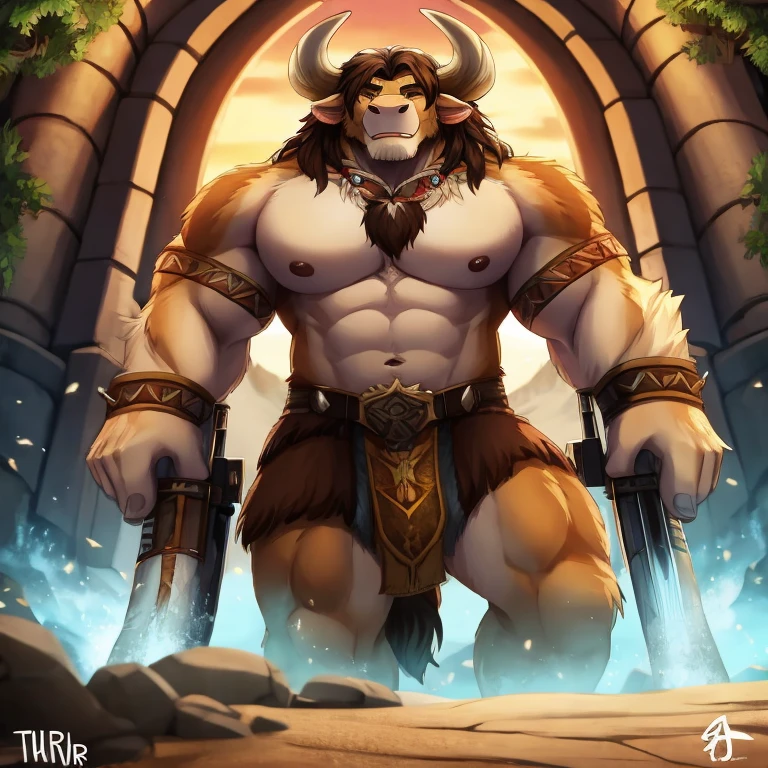 tauren，Burly，The king，huge weapon，Detailed character details