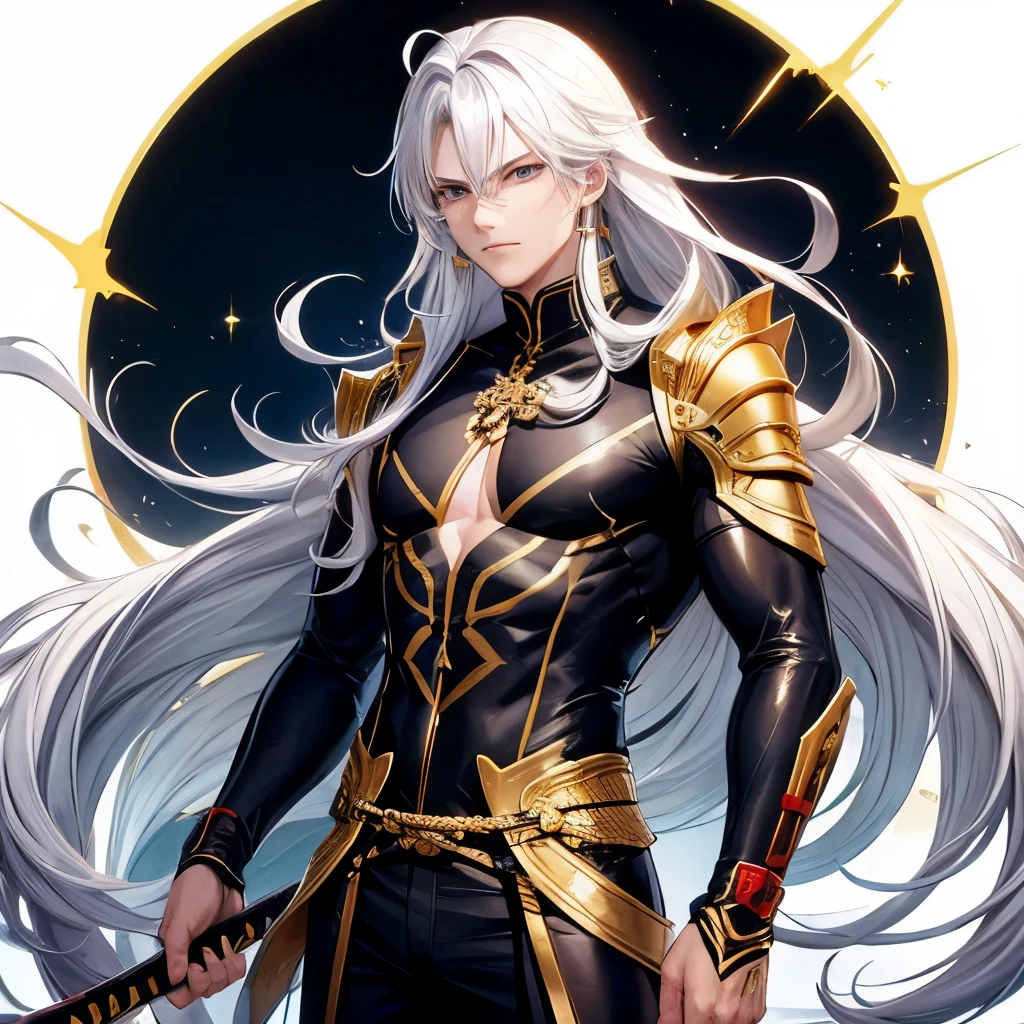 young handsome man with long white hair that reaches his shoulders with his yellow eyes and his arms have dragon scales