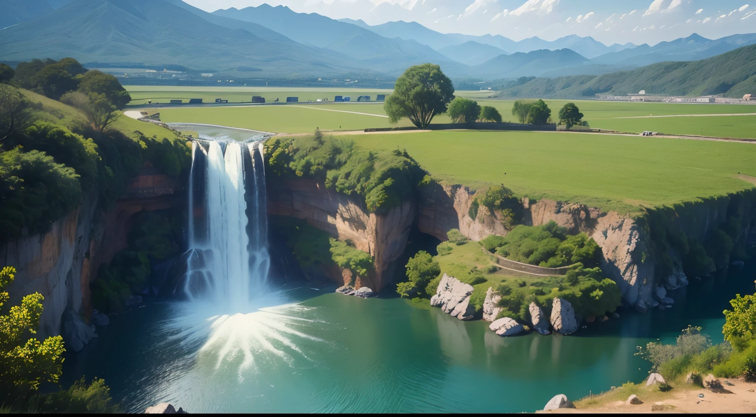 Tempos antigos chineses、primavera、Selvas、Lagos, mountains and running water,that tree、campos gramados、rochas、hidrosfera ,A luz suave,melhor qualidade de imagem , Feniz Voando com asas abertas gigante