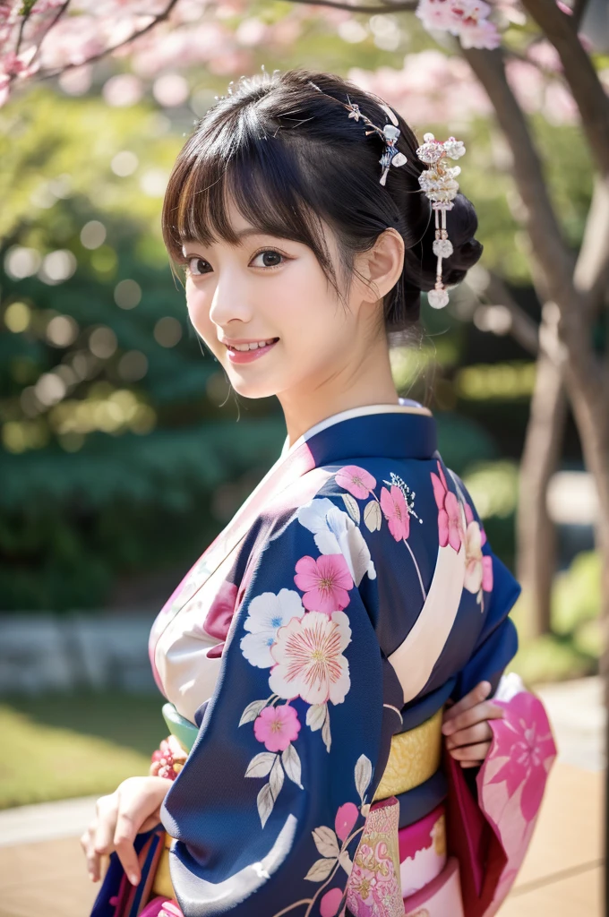 1girl,medium shot,Panorama,full body,standing,looking at viewer,SONY 30 F/5.6,Wearing an ornament on the head,(kanzashi,Colorful kimono,Pink Kimono,Kimono with gorgeous and elegant designs,highest grade obi,Kimono of Kyo Yuzen,Kimono dyed by Kyotomo,Furisode,Floral pattern in Japanese style:1.5),January,There&#39;s a little snow left,Best Quality,4K,8K,hight resolution,masutepiece:1.2,Realistic,tre anatomically correct,Use natural light and color,Ultra-realistic capture, Highly detailed,人間の皮膚のhight resolution16kクローズアップ,Skin texture must be natural, Detailed enough to finely identify pores. Skin should look healthy,fine-grained white skin,(medium breasts),Sharp Focus,In a uniform tone,Ultra-detailed,extremely detailed eye and face,Beautiful detailed eyes,Beautiful detailed lips,long eyelashes,Photorealistic:1.37,japanes,beautiful and magnificent composition,masutepiece,Attractive,Cute,silky smooth hair,A smile,(Silver hair color),