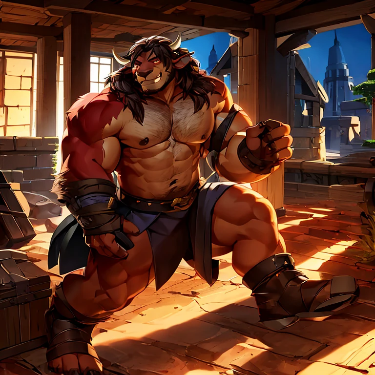 tauren,Burly,laughingly,combats,red colour,warriors,Detailed character details