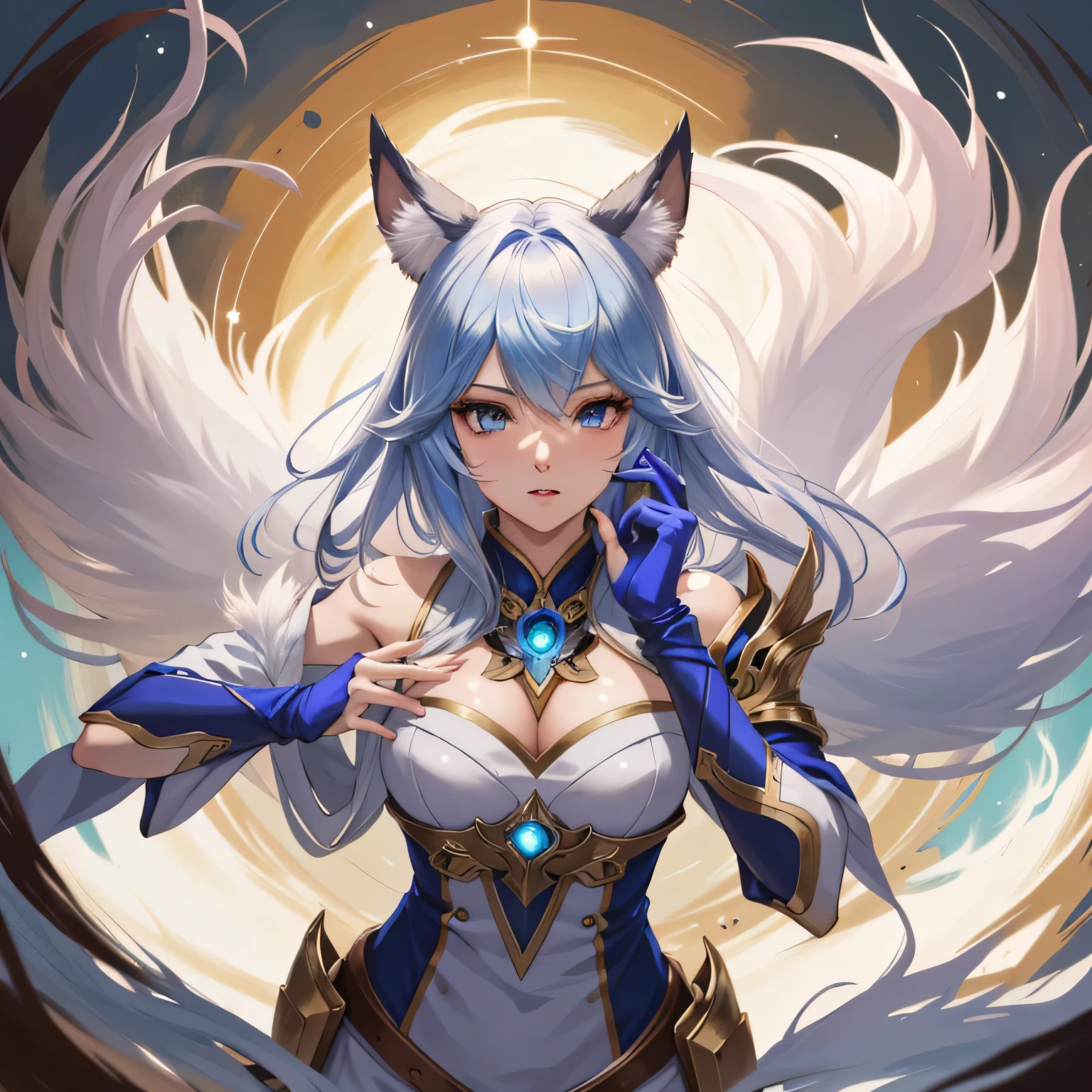 anime - imagem estilo de uma mulher de armadura com um gato no ombro, Ahri, trending on artstation pixiv, fanart melhor artstation, por Yang J, Artgerm extremamente detalhado, Arte de Silverfox, Artgerm em ArtStation Pixiv, de League of Legends, Wlop Ross, portrait of Ahri