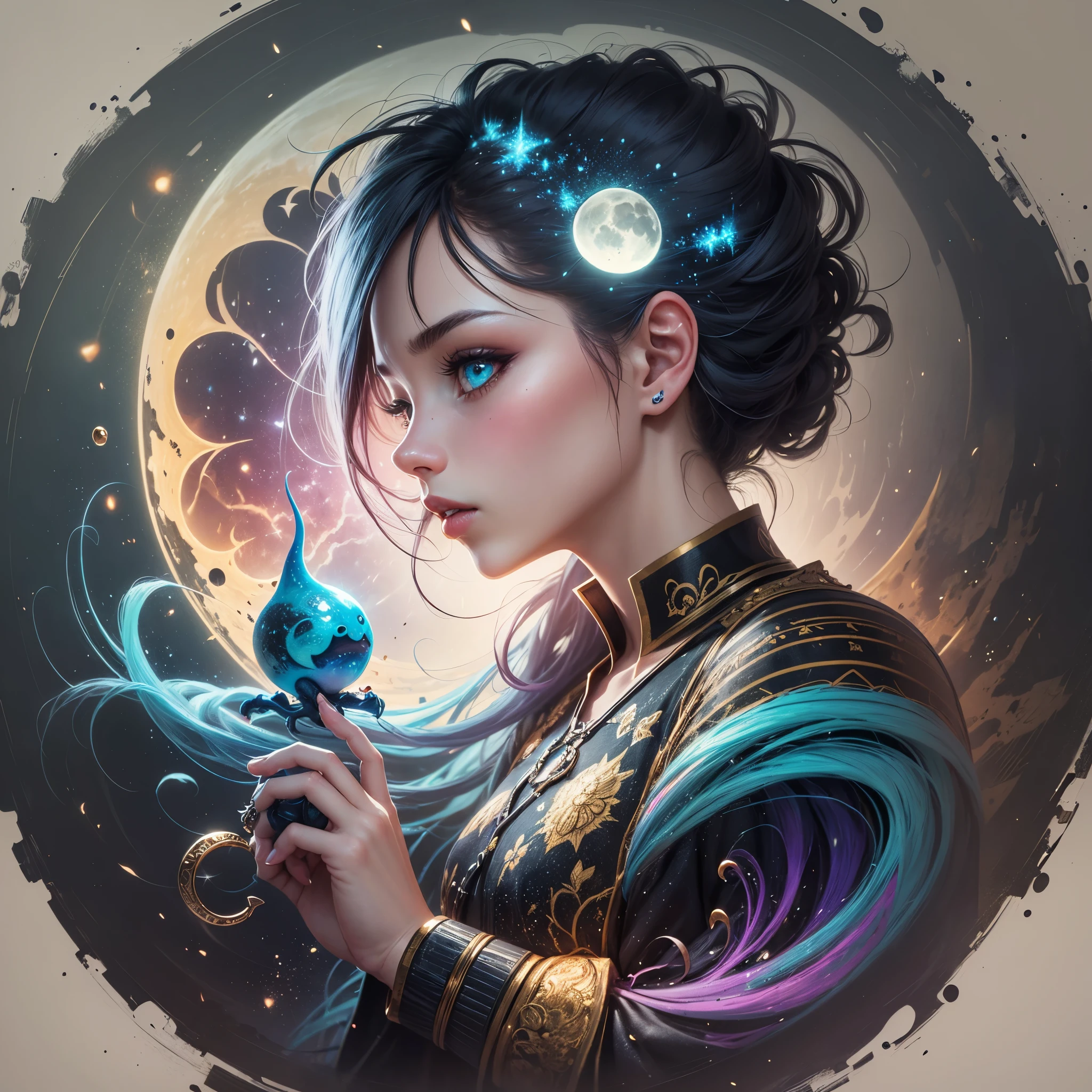 Lost land of otherworldly dreams, fantasy, magic, ink, acrylic, double exposure, mythological, best quality, night, moon, fog, gloomy, Van Gogh, Craola, Dan Mumford, Andy Kehoe, Miyazaki, patchwork, 2d, flat, cute, adorable, vintage, art on a cracked , ,  . storybook detailed illustration, cinematic, ultra highly detailed, tiny details, beautiful details, mystical, luminism, vibrant colors, complex background --auto --s2