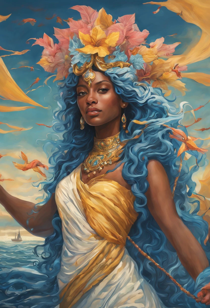 beautiful sensual naked black woman riding giant wet fish between legs liquid chrome
