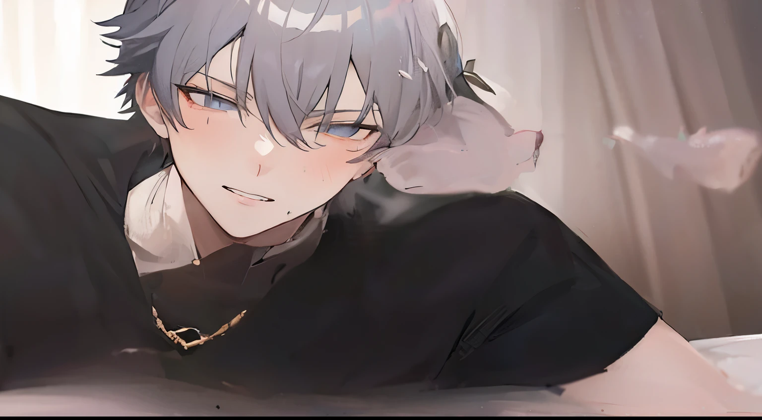 Close-up of a person sitting on a bed with a book, Anime cover, けもの, kaworu nagisa, sakimichan, Gapmoe Yandere, inspired by Okumura Togyu, 8K!!, Hajime Yatate, Beautiful Boys, fantrome, ( ( ( Anime ) ) ) male people