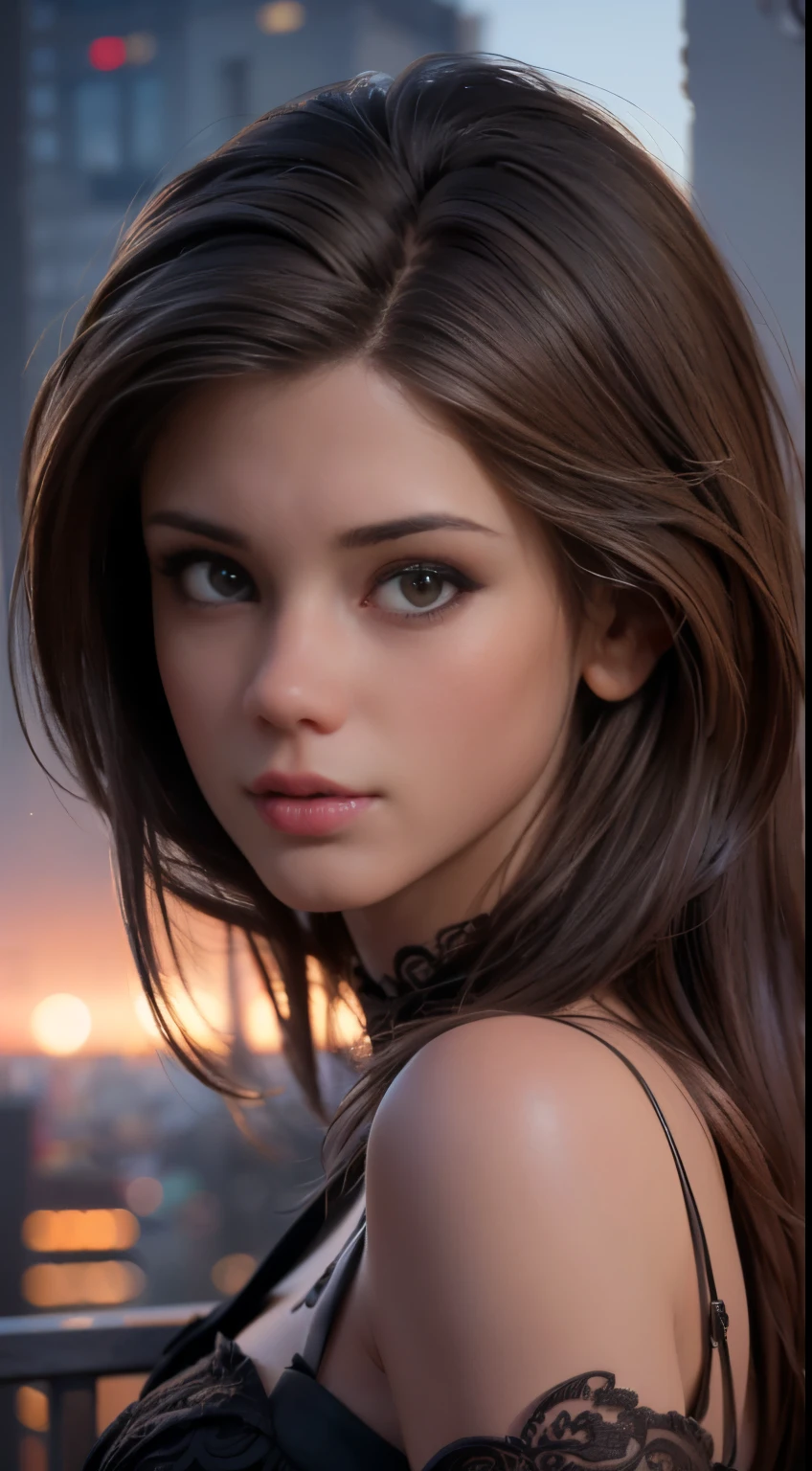 photo of Little Caprice, RAW, beautiful woman, ((portrait)), ((detailed face:1.2)), ((detailed facial feature, detailed skin, clear skin), (perfect proportioned body), arched back, (wearing a colorful sexy dress) (high detailed city environment, apartment balcony), (realistic photo, best quality, detailed), (8k wallpaper), (cinematic lighting, dramatic lighting) (sharp focus, intricate)