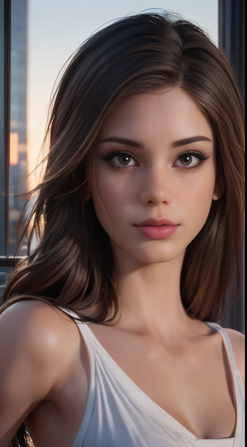 photo of Little Caprice, RAW, beautiful woman, ((portrait)), ((detailed face:1.2)), ((detailed facial feature, detailed skin, clear skin), (perfect proportioned body), arched back, (wearing a colorful sexy dress) (high detailed city environment, apartment balcony), (realistic photo, best quality, detailed), (8k wallpaper), (cinematic lighting, dramatic lighting) (sharp focus, intricate)