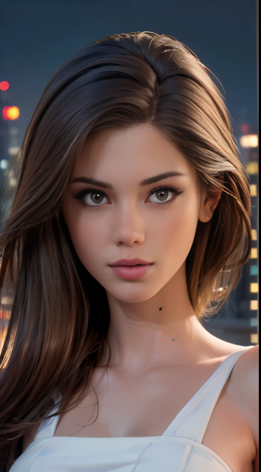 photo of Little Caprice, RAW, beautiful woman, ((portrait)), ((detailed face:1.2)), ((detailed facial feature, detailed skin, clear skin), (perfect proportioned body), arched back, (wearing a colorful sexy dress) (high detailed city environment, apartment balcony), (realistic photo, best quality, detailed), (8k wallpaper), (cinematic lighting, dramatic lighting) (sharp focus, intricate)