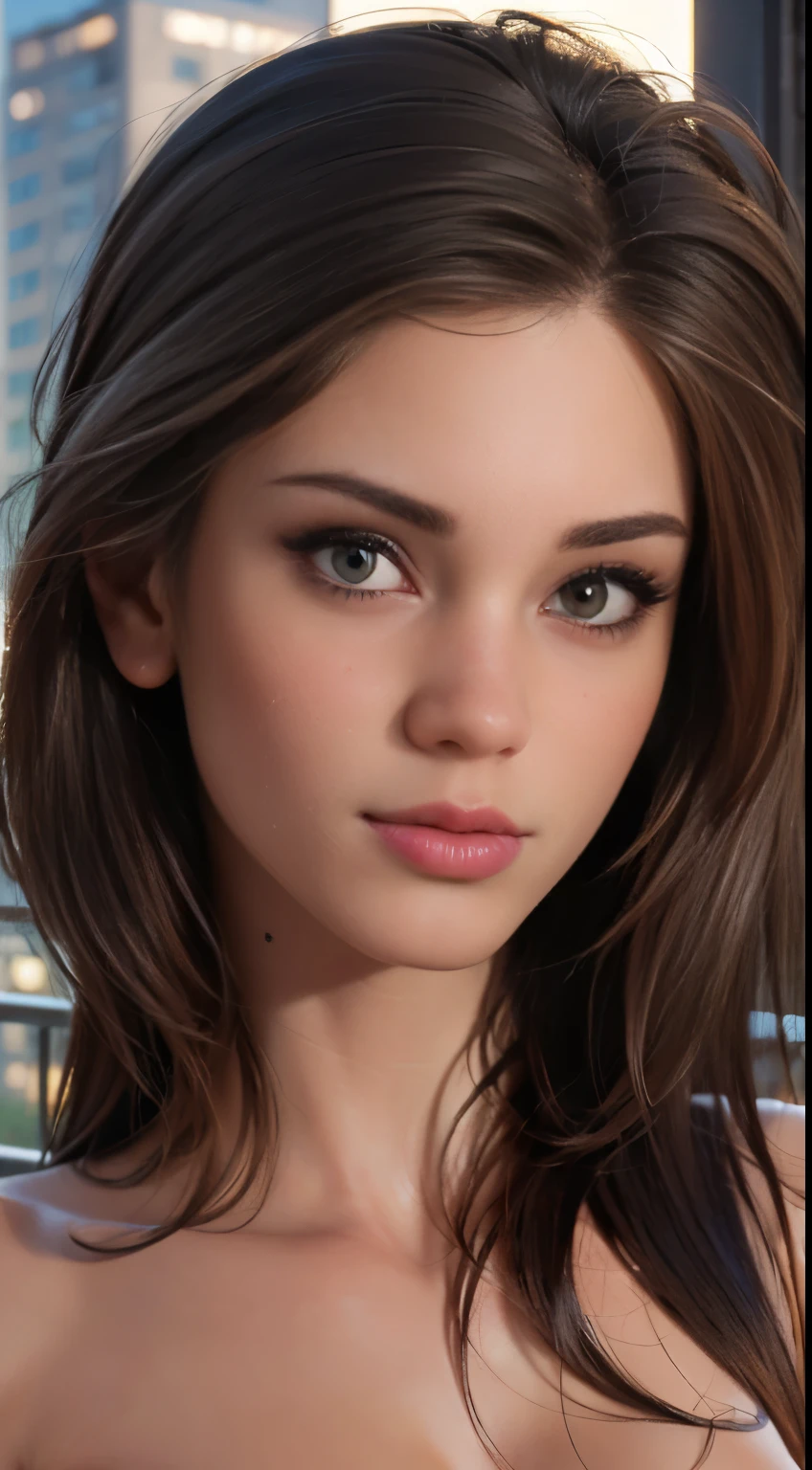 photo of Little Caprice, RAW, beautiful woman, ((portrait)), ((detailed face:1.2)), ((detailed facial feature, detailed skin, clear skin), (perfect proportioned body), ((nsfw:1.5)) (high detailed city environment, apartment balcony), (realistic photo, best quality, detailed), (8k wallpaper), (cinematic lighting, dramatic lighting) (sharp focus, intricate)