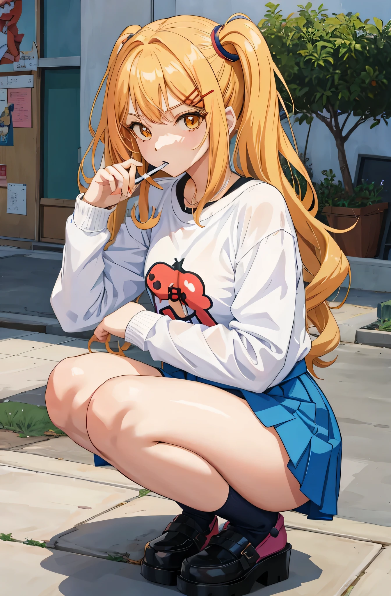 anime girl kneeling on the floor with a cigarette in her hand, menina fofa anime, uma menina anime, menina anime, menina atraente anime, visual anime de uma menina bonito, menina bonita do anime high school, linda menina anime, The anime girl is squatting, linda menina anime, Estilo anime 4K, (menina anime), menina bonita do anime agachamento