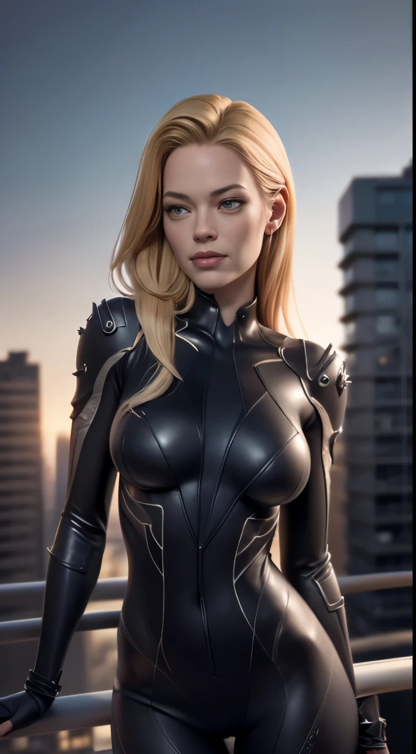 photo of Jeri Ryan, RAW, beautiful woman, ((portrait)), ((detailed face:1.2)), ((detailed facial feature, detailed skin, clear skin), (perfect proportioned body), (wearing a dark plug suit) (high detailed city environment, apartment balcony), (realistic photo, best quality, detailed), (8k wallpaper), (cinematic lighting, dramatic lighting) (sharp focus, intricate)