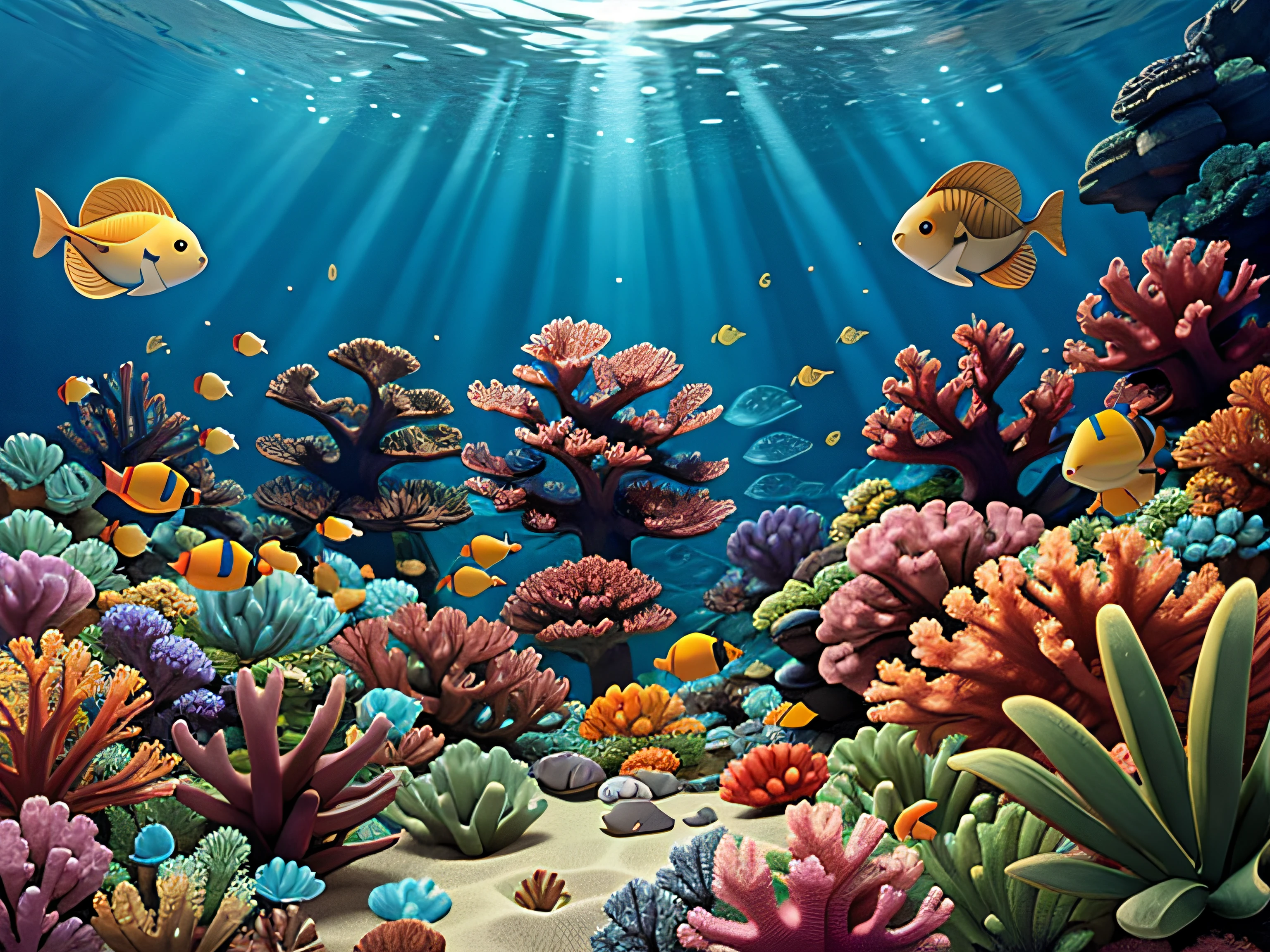 Underwater tropical seabed with reef and sunlight