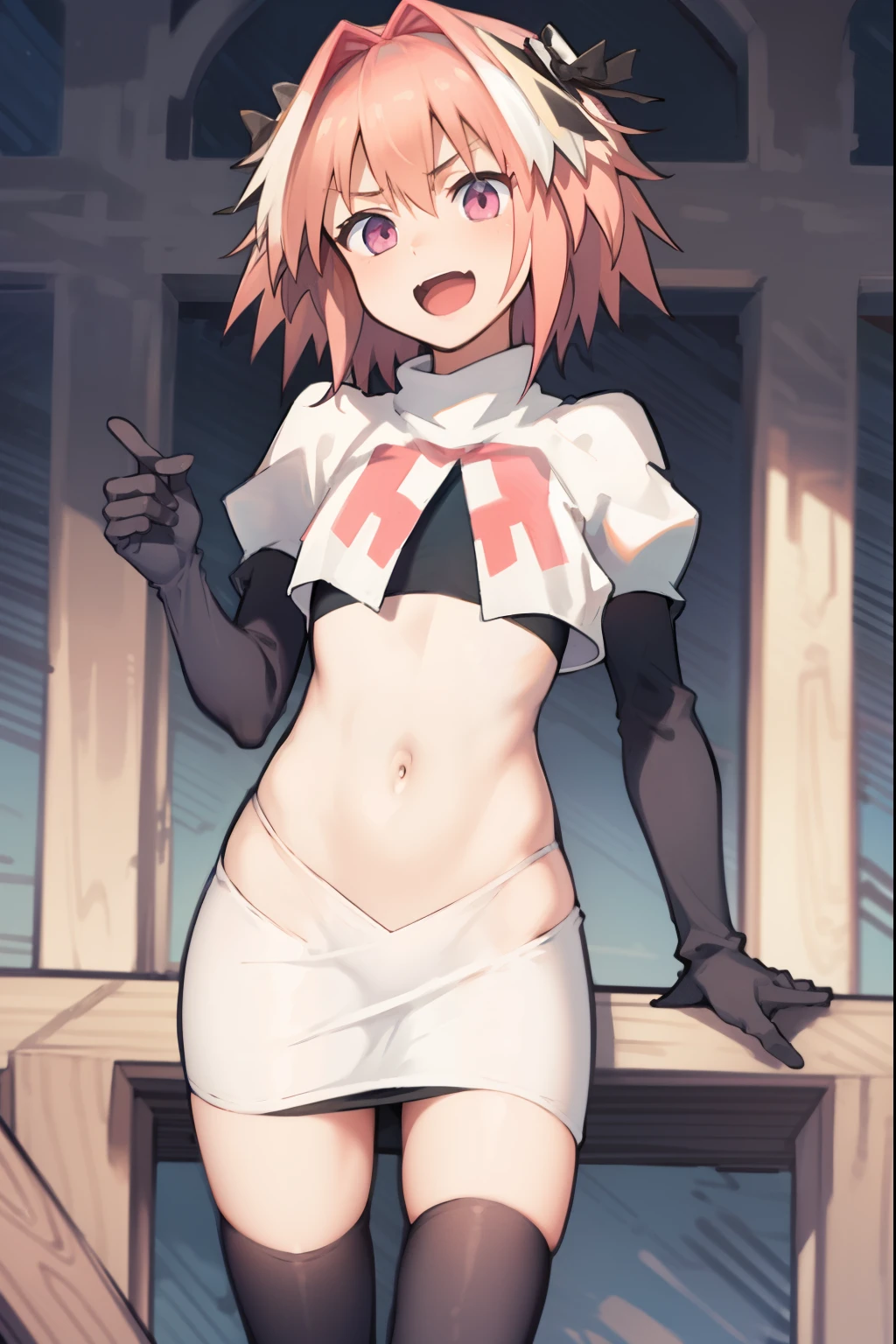 small breasts, flat chest, blush, long white arm gloves, long white stockings, peace pose, sweat, happy, Cum in mouth, naked, nude, blush, black smudged eyeliner