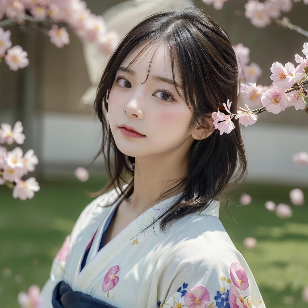 (Kimono)、Random Shots、、、randome pose、(Lots of petals fluttering:1.3)、(Wind:1.8)、(top-quality,​masterpiece:1.3,超A high resolution,),(ultra-detailliert,Caustics),(Photorealsitic:1.4,RAW shooting,)Ultra-realistic capture,A highly detailed,high-definition16Kfor human skin、 Skin texture is natural、、The skin looks healthy with an even tone、 Use natural light and color,One Woman,japanes,,kawaii,A dark-haired,Middle hair,(depth of fields、chromatic abberation、、Wide range of lighting、Natural Shading、)、