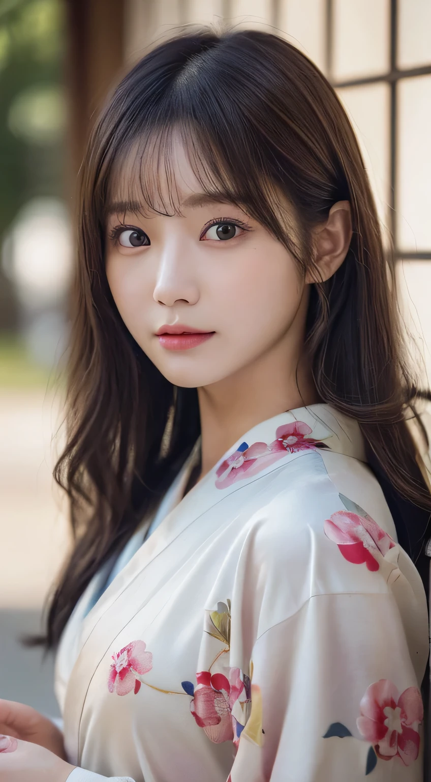 (Kimono)、(23years old)、(top-quality,masterpiece:1.3,超A high resolution,),(ultra-detailliert,Caustics),(Photorealsitic:1.4,RAW shooting,)Ultra-realistic capture,A highly detailed,high-definition16Kfor human skin、 Skin texture is natural、、The skin looks healthy with an even tone、 Use natural light and color、(One Woman)、japanes,,kawaii,A dark-haired,Middle hair,(depth of fields、chromatic abberation、、Wide range of lighting、Natural Shading、)、