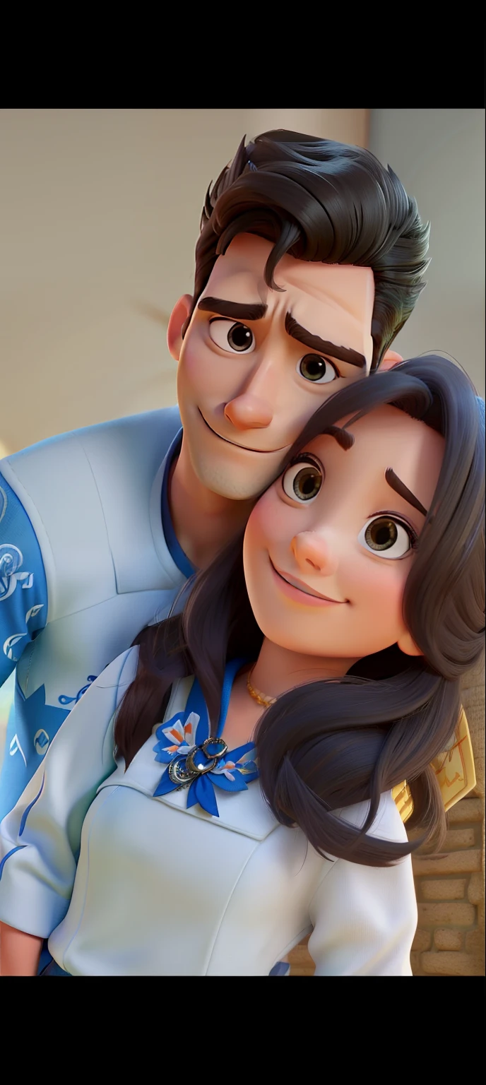 Casal (homem branco e mulher branca) no estilo Disney Pixar, alta qualidade, melhor qualidade.