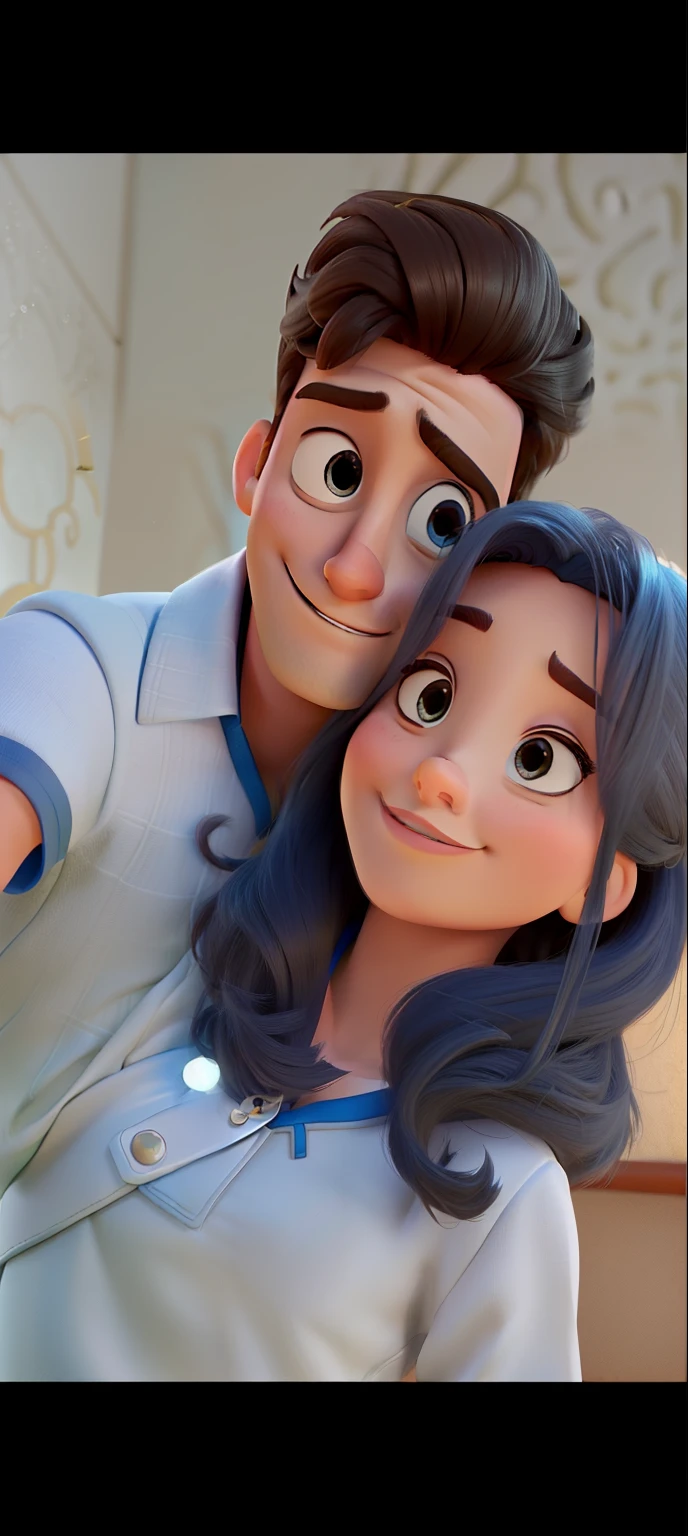 uma e mulher loira com olhos castanhos e um homem com olhos castanhos noestilo disney pixar, alta qualidade, melhor qualidade