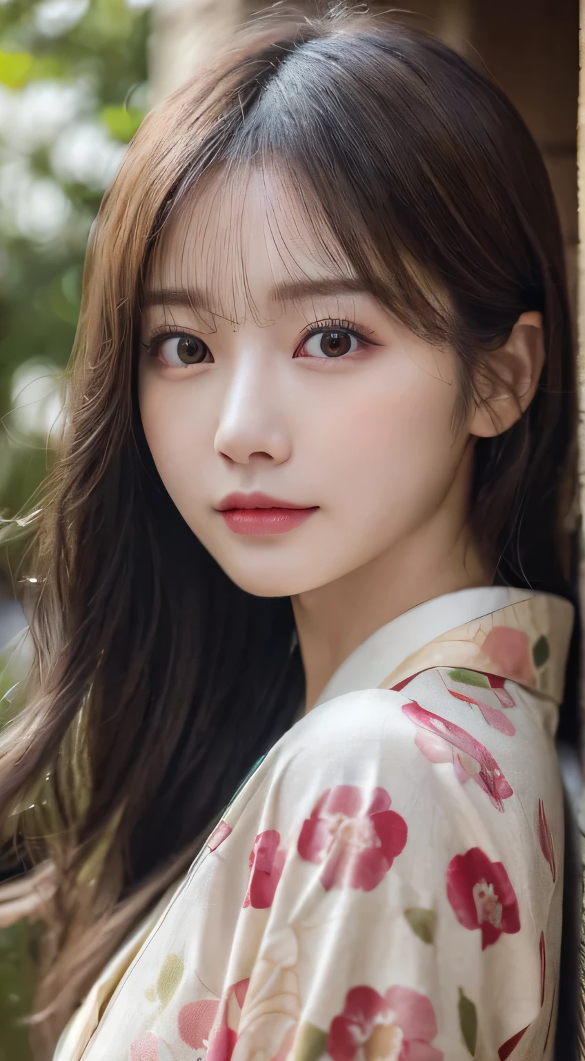 (Kimono）、(23years old)、(top-quality,​masterpiece:1.3,超A high resolution,),(ultra-detailliert,Caustics),(Photorealsitic:1.4,RAW shooting,)Ultra-realistic capture,A highly detailed,high-definition16Kfor human skin、 Skin texture is natural、、The skin looks healthy with an even tone、 Use natural light and color、(One Woman)、japanes,,kawaii,A dark-haired,Middle hair,(depth of fields、chromatic abberation、、Wide range of lighting、Natural Shading、)、