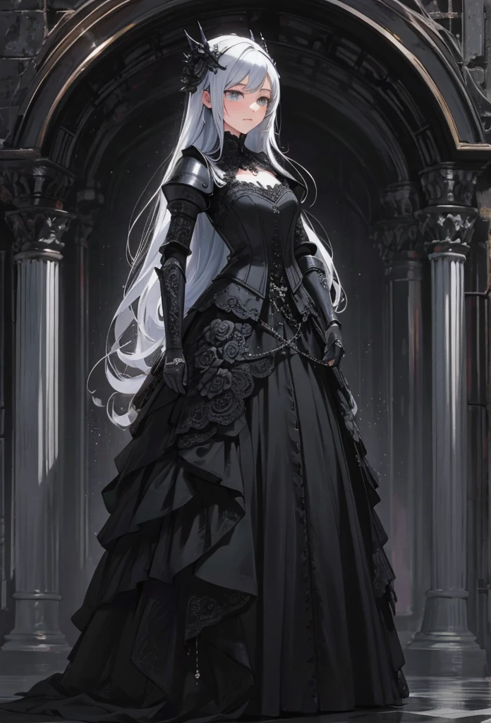 (Detailed illustrations,Very detailed and detailed drawing,Delicate lines with slow and rapid,Realistic texture expression),[Color tressed main line],[Ruins of a super-ancient civilization],[ANIME] (MACHINEAlice Beauty 16 years old) stright long hair [AUTOMATON],([Black Rose] Black dress) (Cyber Alien Armor [Through the material]) [caltrop] chains [Titanium alloy] [[Through the material]],Cybernetic Gothic Lolita,(Intricate and beautiful decoration [Dense detail]),(Fine and beautiful skin expression [Transparency]),[完璧な目のdetaileds (Iris beautifully drawn in every detail)[Jewel-like eyes]],[long and beautiful eyelashes],[Meticulously drawn hair [美しく艷やかな髪のdetaileds]],(完璧な手のdetaileds [Beautiful fingers without breakdowns [Beautiful nails]]),(Perfect Anatomy(Perfectly proportioned))[[Full body like]],[[Design built to the highest level]][Ideal color coordination(Accurate simulation of light-material interactions)],([Precision Detail](detaileds,high-detail)),[Visual art that conveys a sense of narrative].