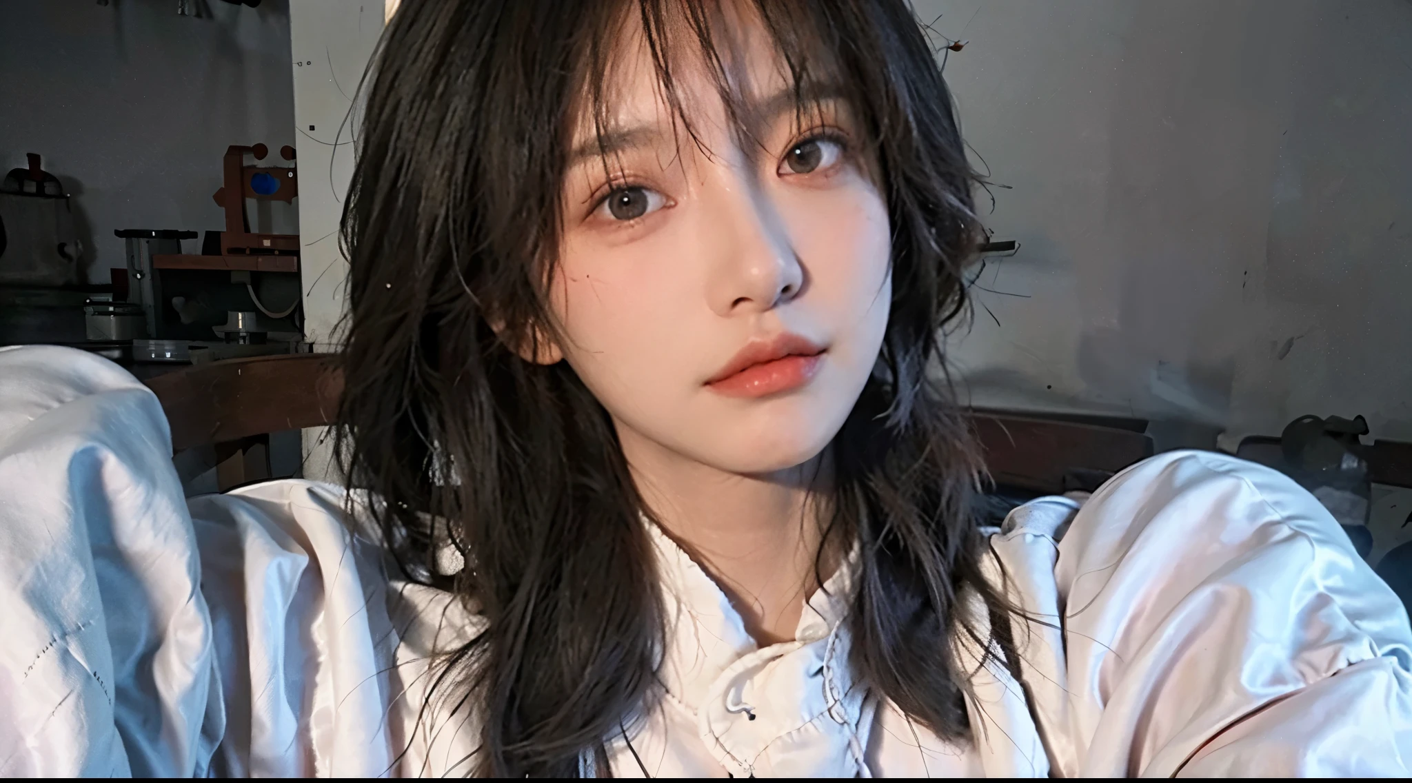 white background,Best quality,Masterpiece,超高分辨率,(Photorealistic:1.4),RAW photo,(Authentic skin texture:1.hotography lighting,rim-light,,(filmgrain:1.3),(Selfie angle),1girll,Solo,Beautiful detailed eyes and face,Masterpiece,Best quality,Close-up,The upper part of the body,high-necksweater,,white backgrounid,,super wide shot