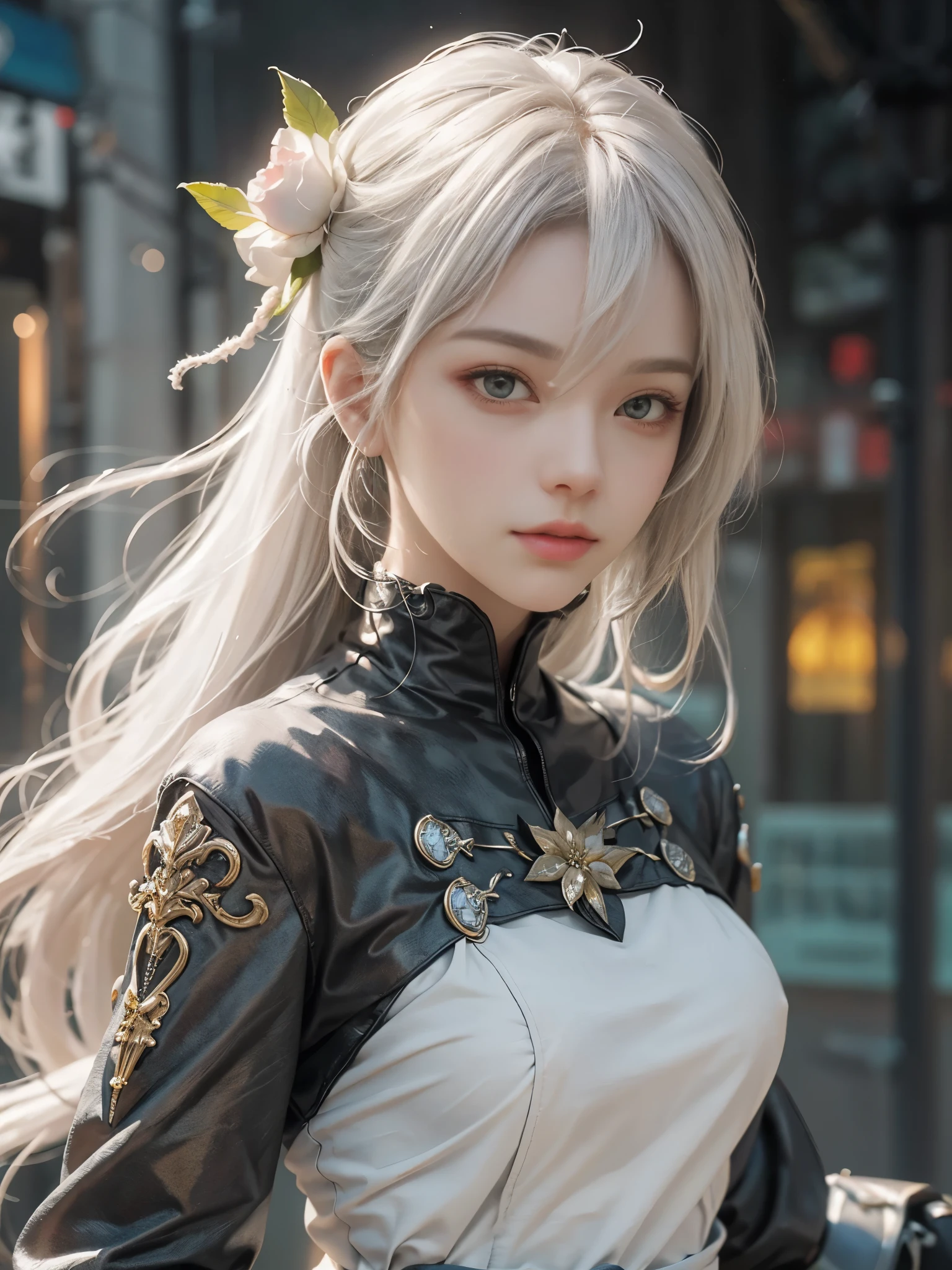 Close-up of woman with white hair and white mask、beautiful character painting、guweiz、Guweiz style artwork、white haired god、Jan J、epic exquisite character art、Stunning character art、Fanchy、Uzunsifan、guweiz from pixiv art station,Faces of reality,Real people,Photo Quality,Images of real people captured by a camera,Shoot from the waist up,Live-action feeling,Fairly light clothing,see-through underware,A thin costume made of cotton that shows the skin underneath.,
