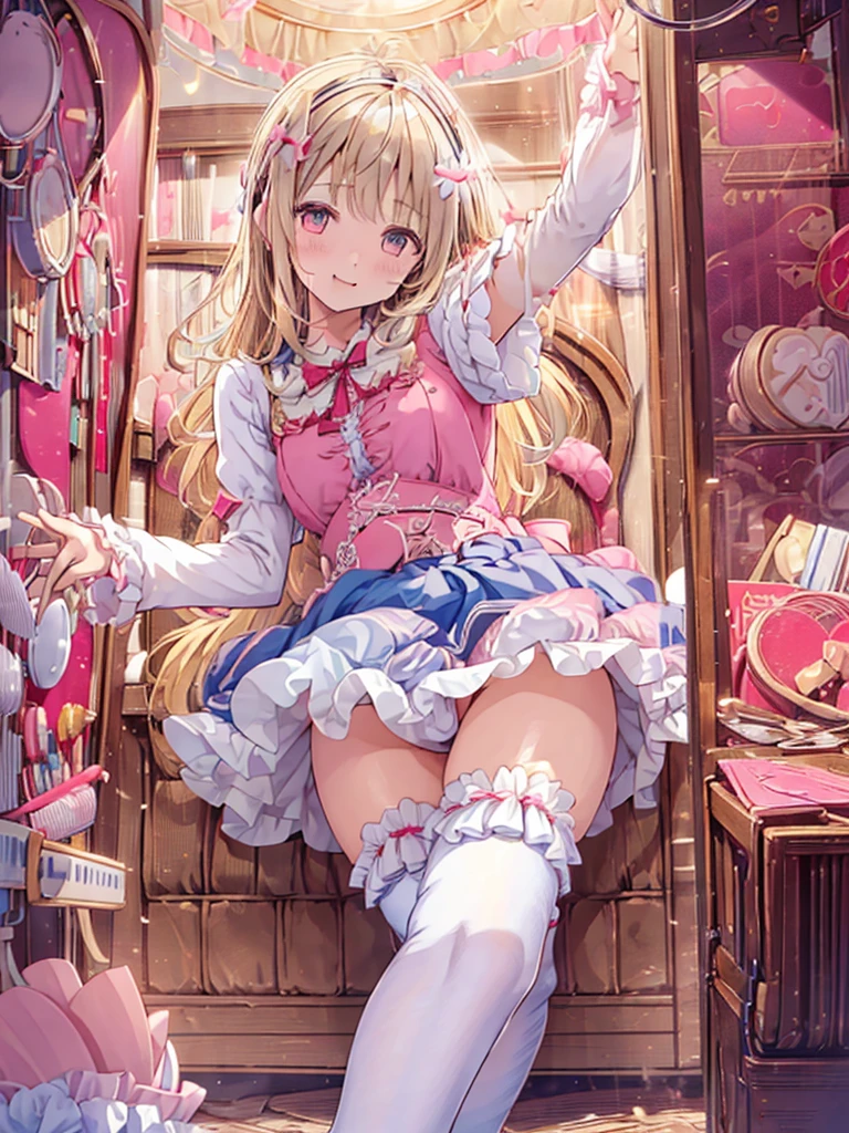 photo realistic, (masterpiece,best quality:1.4),(8k,raw photo,photo realistic:1.2), detailed skin,detailed face,(1boy and 1girl,having fuck:1.8),hug from behind, 1girl,Japanese idol,cute face, girl, Not Safe for Work, Pink Underwear, (((NO Panties))), ((Open twat))), anus, happy, medium bob, underwear on the floor grasping one's panties, blonde hair, ((wavy hair)),((pretty fingers)),((beautiful feet)),Little spread legs, twat, ((frilled legwear)) ,hairband, child, small breasts, pink kawaii room , pink gothic room, messy room, Marchen, macarons, Candy, ribbon, small window, (Miscellaneous goods are placed in a mess:1.3),dresser, antimacassar ,