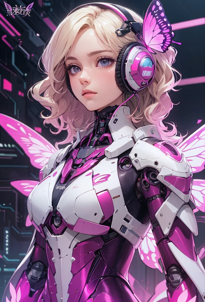 (Detailed illustrations,Very detailed and detailed drawing,Delicate lines with slow and rapid,Realistic texture expression),[Color tressed main line],[labo],[[HENTAI]] ANIME (CYBERGirl anime Beauty  Cyborg [Wavy Hair (platinum-blonde)]),([Butterfly wings] Magenta-pink Papillon cybernean armor [Aurora Armor] Fuselage only transparent material) Cyber Headset,(cybernetic),(Intricate and beautiful decoration [Dense detail]),(Fine and beautiful skin expression [Transparency]),[完璧な目のdetaileds (Iris beautifully drawn in every detail)[Jewel-like eyes]],[long and beautiful eyelashes],[Meticulously drawn hair [美しく艷やかな髪のdetaileds]],(完璧な手のdetaileds [Beautiful fingers without breakdowns [Beautiful nails]]),(Perfect Anatomy(Perfectly proportioned))[[Full body like]],[[Design built to the highest level]][Ideal color coordination(Accurate simulation of light-material interactions)],([Precision Detail](detaileds,high-detail)),[Visual art that conveys a sense of narrative].