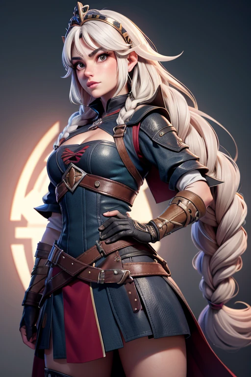 Fotorrealista, alta calidad, Altas Resoluciones, extremadamente detallado, dramatic illumination, girlish, hembra, Trenza holandesa, armadura de escote, bata de cintura, Antecedentes de guerra vikinga.