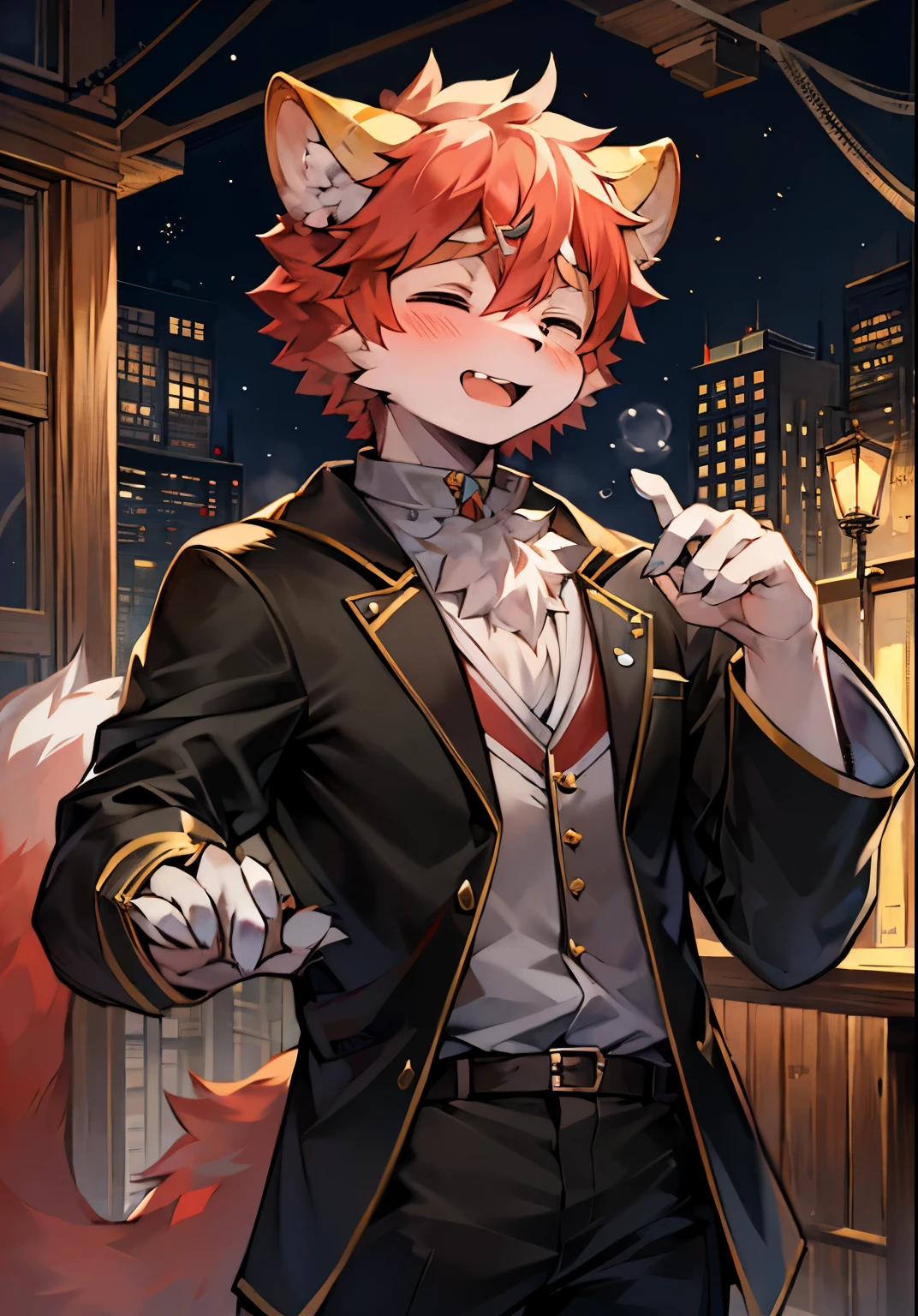 A giant male fox cub is trampling on skyscrapers in the city. It has white fur, a thick tail, and a pair of furry big ears. His eyes were filled with curiosity, and the fox cub had an excited and eager expression, ready to explore the world。BREAK anthro,furry,feral,(digital media \(artwork\):1.2),(hi res,absurd res:1.2),perfect anatomy,anatomically correct,detailed,detailed face,detailed eyes,(realistic fur,detailed fur:1.25),detailed background,amazing background. BREAK (by puinkey \(artist\):1.2),(by unrealplace,by kuroisumi,by milkytiger1145,by moki,by emolga 1,by ovopack:1.2),(by cydonia xia:0.8),(by Pino Daeni:0.8),(by hioshiru:0.8),(by chunie:0.8).Wearing white underwear。A black collar is worn around his neck。