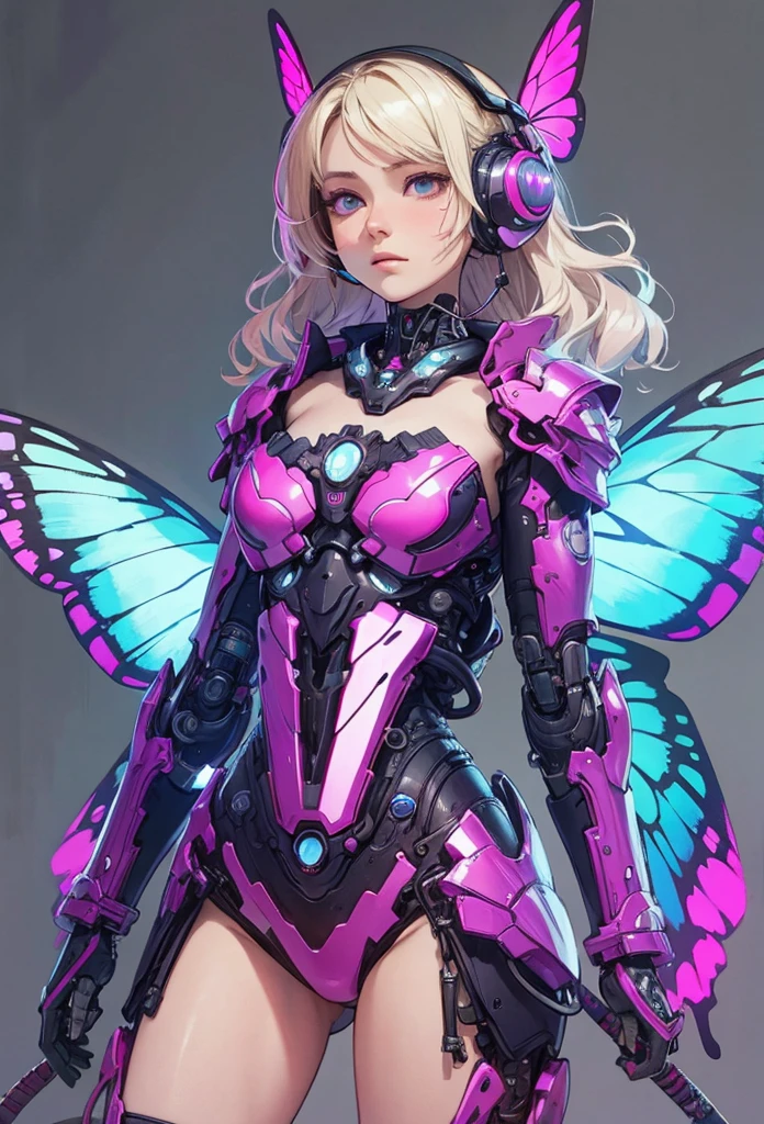 (Detailed illustrations,Very detailed and detailed drawing,Delicate lines with slow and rapid,Realistic texture expression),[Color tressed main line],[labo],[[HENTAI]] ANIME (CYBERGirl anime Beauty 13 years old Cyborg [Wavy Hair (platinum-blonde)]),([Butterfly wings] Magenta-pink Papillon cybernean armor [Aurora Armor] Fuselage only transparent material) Cyber Headset,(cybernetic),(Intricate and beautiful decoration [Dense detail]),(Fine and beautiful skin expression [Transparency]),[完璧な目のdetaileds (Iris beautifully drawn in every detail)[Jewel-like eyes]],[long and beautiful eyelashes],[Meticulously drawn hair [美しく艷やかな髪のdetaileds]],(完璧な手のdetaileds [Beautiful fingers without breakdowns [Beautiful nails]]),(Perfect ???????(Perfectly proportioned))[[Full body like]],[[Design built to the highest level]][Ideal color coordination(Accurate simulation of light-material interactions)],([Precision Detail](detaileds,high-detail)),[Visual art that conveys a sense of narrative].