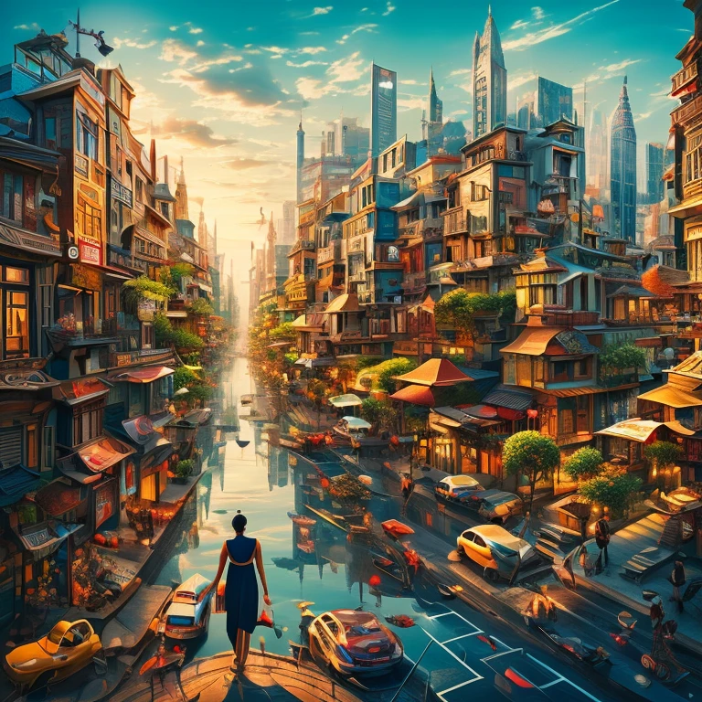 shanti people, surreal art, dreamlike, perspective, cityscape