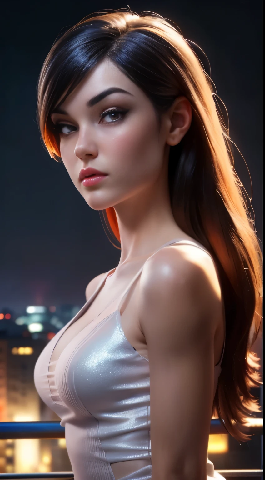 photo of Sasha Grey, RAW, beautiful woman, ((portrait)), ((detailed face:1.2)), ((detailed facial feature, detailed skin, clear skin), (perfect proportioned body), (wearing a revealing colorful sexy dress) (high detailed city environment, apartment balcony), (realistic photo, best quality, detailed), (8k wallpaper), (cinematic lighting, dramatic lighting) (sharp focus, intricate)