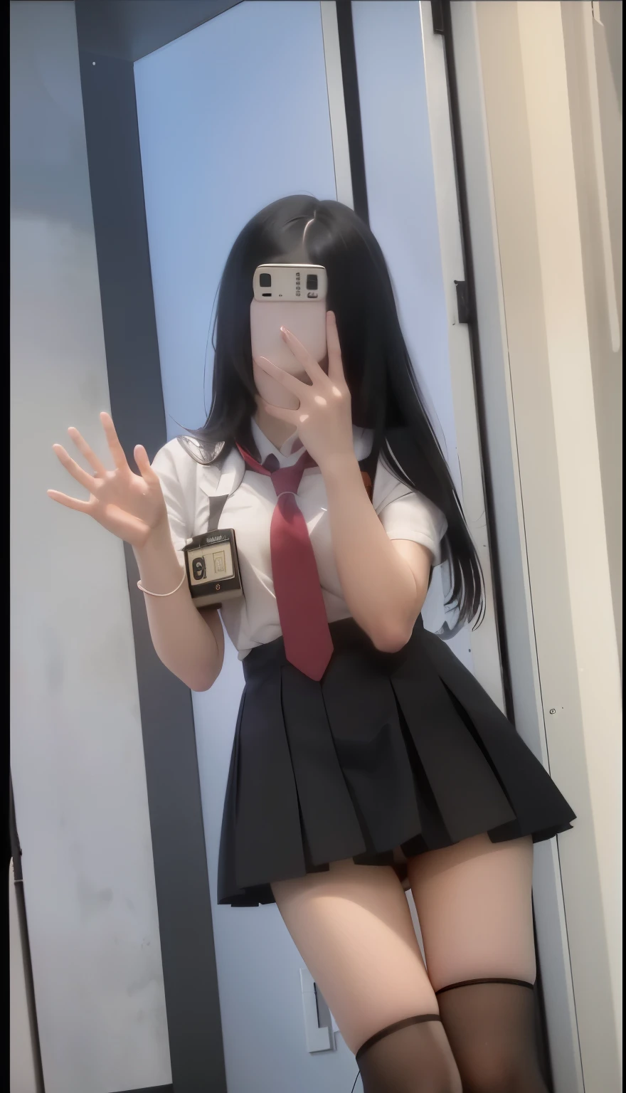 There is a woman wearing a short skirt, JK school uniform, a hyperrealistic school girl, animemanga girl , animemanga girl in real life, hyperrealistic school girl, dressed as schoolgirl, as an anime character, wearing Japan School Uniforms, cute female student, Japan schoolgirl school uniform, composed of a female student, realistic school girl, Japan School Uniforms