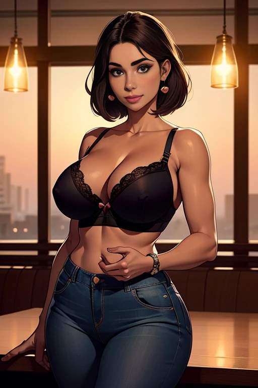 MILFs, uma mulher com bunda grande seios grandes, mim abrancseios gigantescos, Seios enormes, Mature female, seios pesados, short hair, (Cabelos prateados), light-skinned female, olhos alaranjados, bunda grande, Curvilinear waist, seios apoiados sobre a mesa, with chin resting on hand, ombros apoiados sobre a mesa, , Olhando para o Viewer, bra edges on sweater, decote , seios cheios, breasts larger than the head, Face Madura, curvy female, coxas grossas, voluptuous female, cinto preto, luvas delicadas, bra strap appearing, seios macios, Foco feminino, Mom's breasts, mommy, semblante encantador, Imposing female, high waisted jeans, cloth sweater, provocando com os seus peitos, sentada numa cadeira de restaurante, um encontro, First-person view, na frente do pretendente, Bobo sorriso, hearts over the head, pratos com comida sobre a mesa, candle lighting, em um restaurante elegante, glass of wine on the side, sentada em frente ao visualizador, (sentada na mesa de um restaurante), tiro de corpo superior, corpo parcialmente visivel, restaurante lotado ao fundo, in the nighttime, Romantic mood, Cabelos prateados, beautiful woman hugging a master