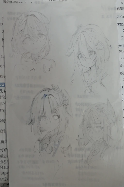 Sketch of girl in anime style, old artbook, a variety of poses, anime sketch, Line!!, anime shading), Girl manga character design, a variety of posess, Anime cute art style, flat anime style shading, anime shading, ( ( character concept-art ) ), anime concept-art, Anime character design, concept-art!!,Genshin Impact,Nasida,Grass God